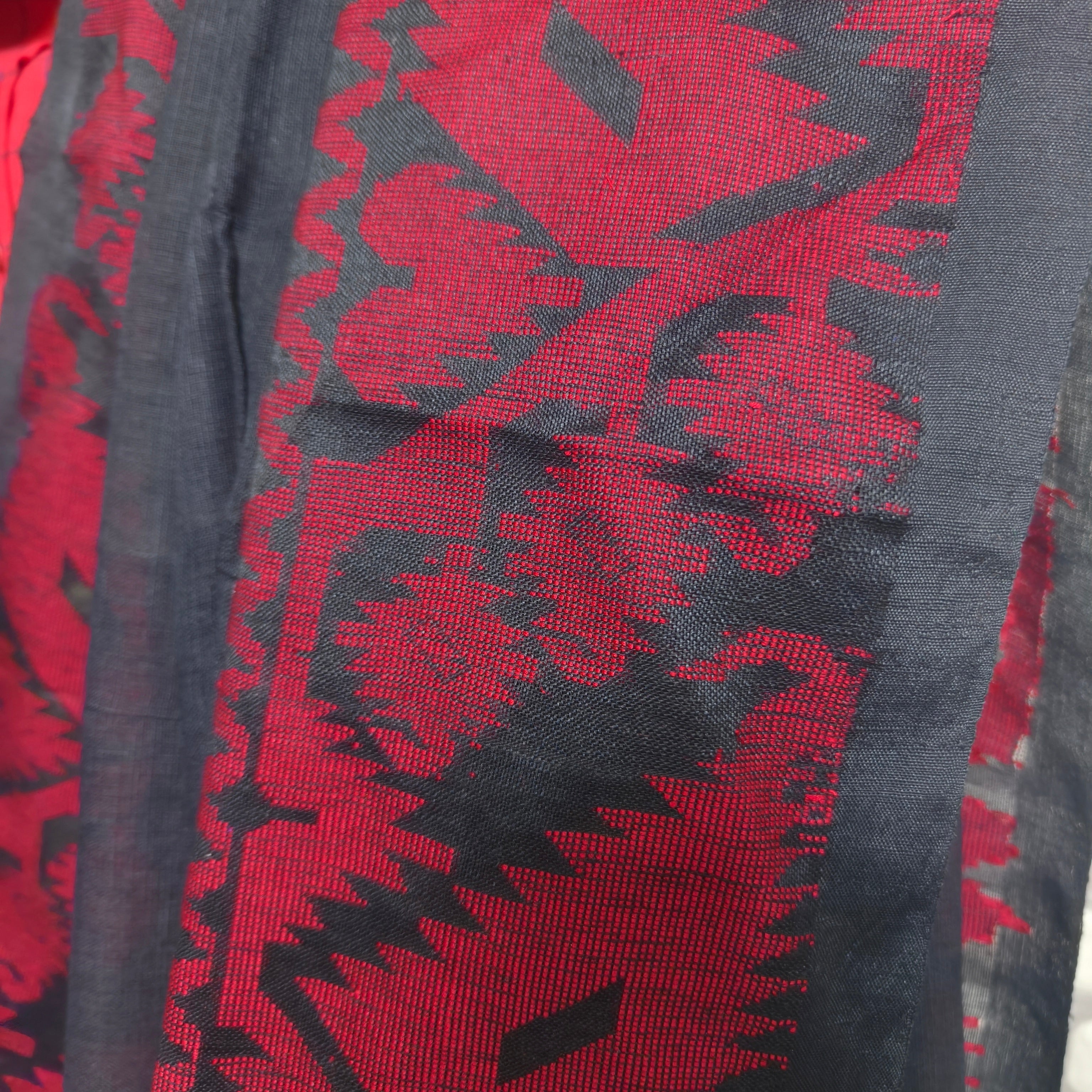Black Red Jamdani Linen Saree