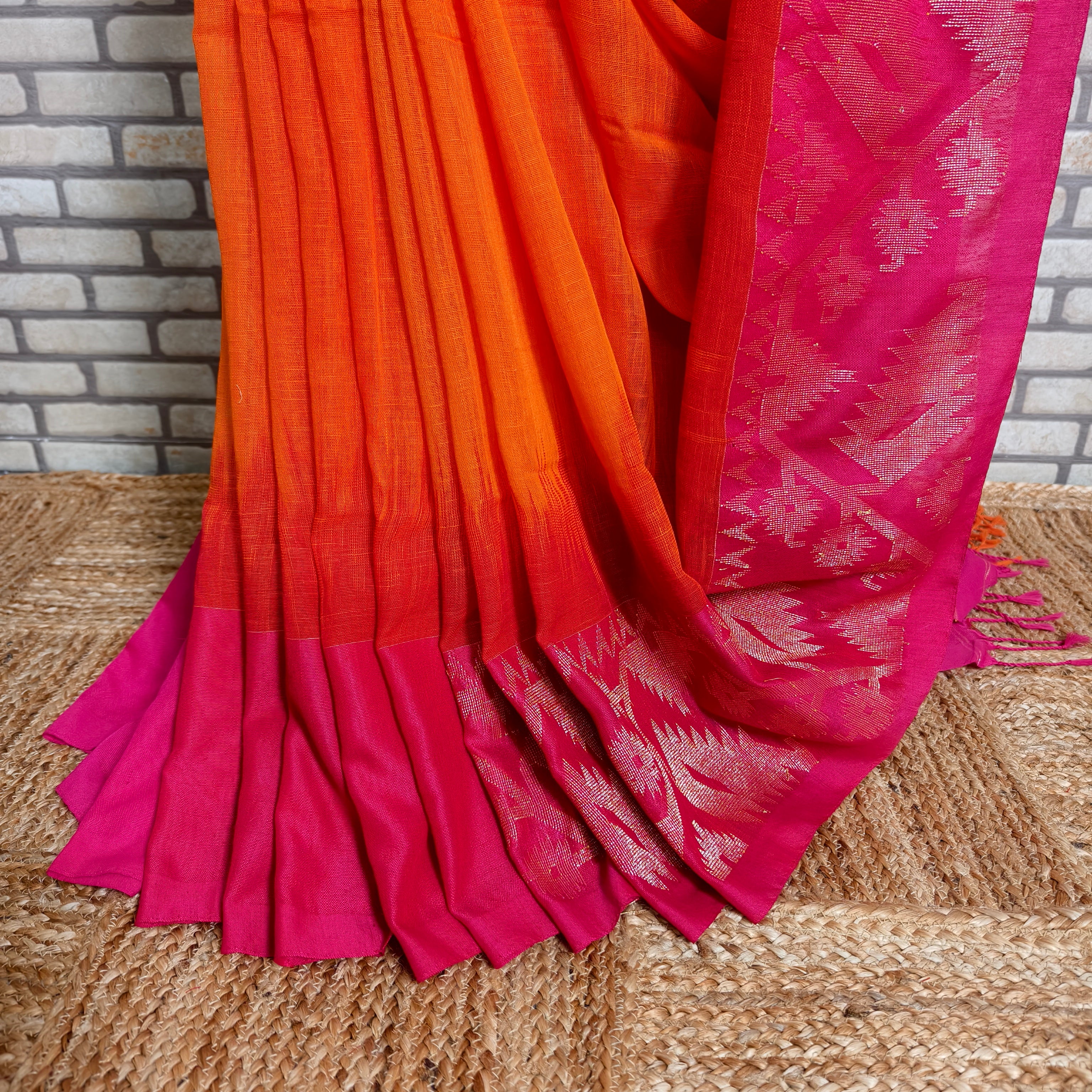Sunset Orange Linen Saree