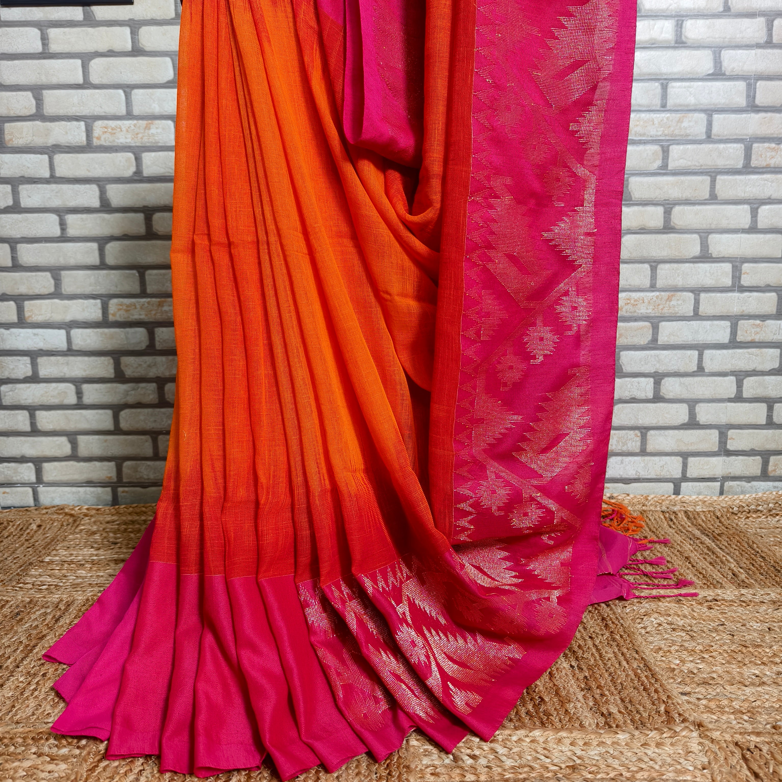 Sunset Orange Linen Saree