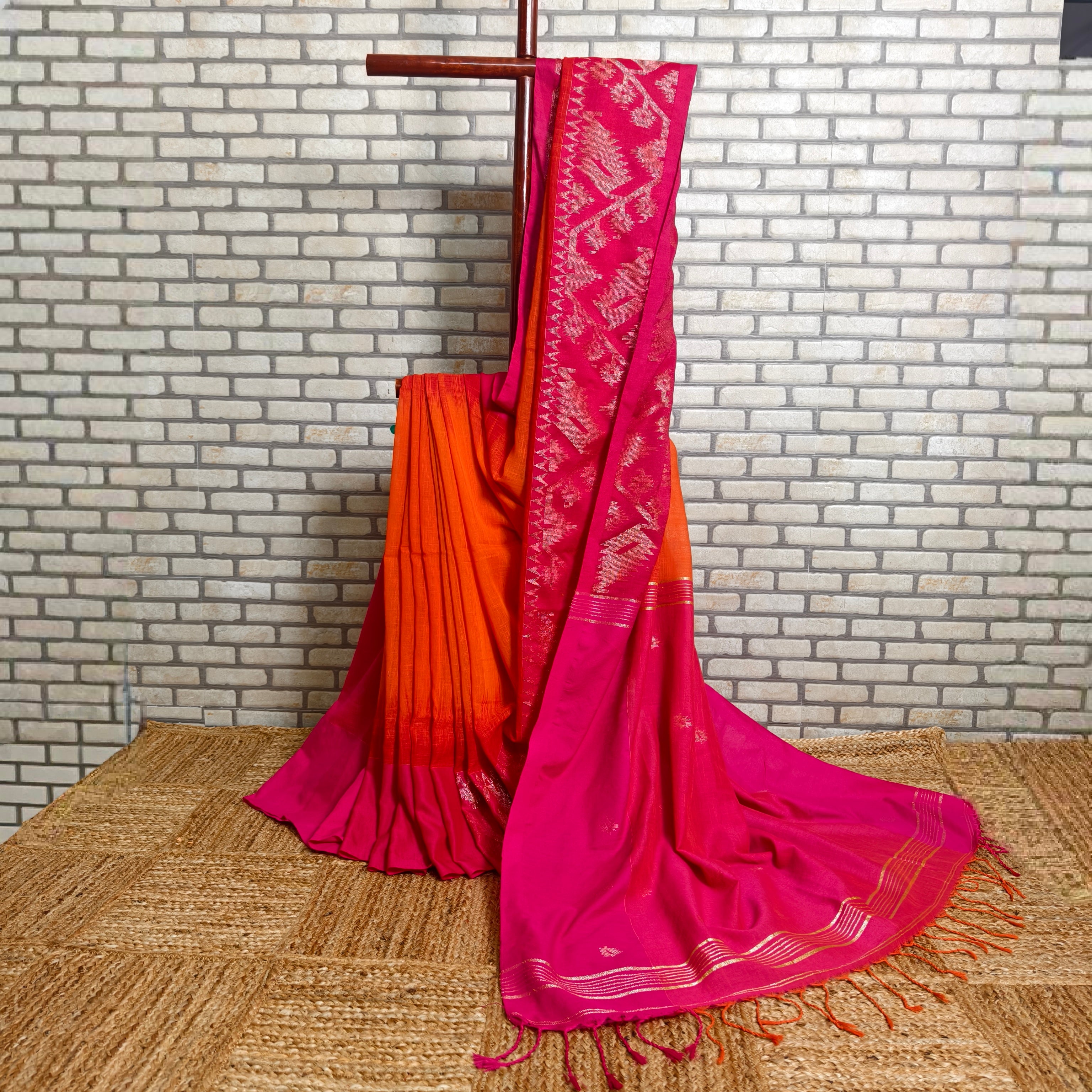 Sunset Orange Linen Saree