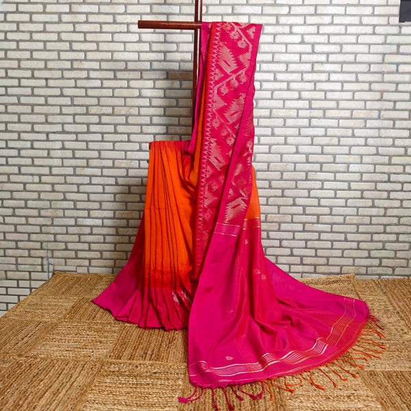 Sunset Orange Linen Saree