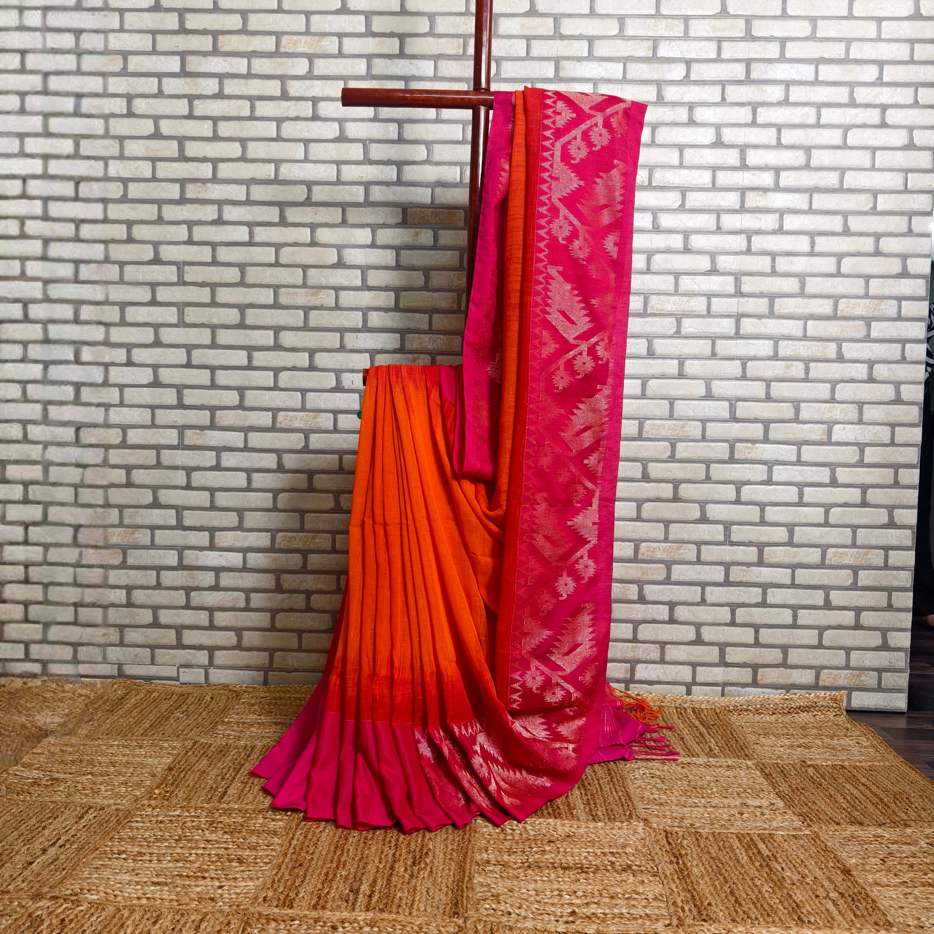 Sunset Orange Linen Saree