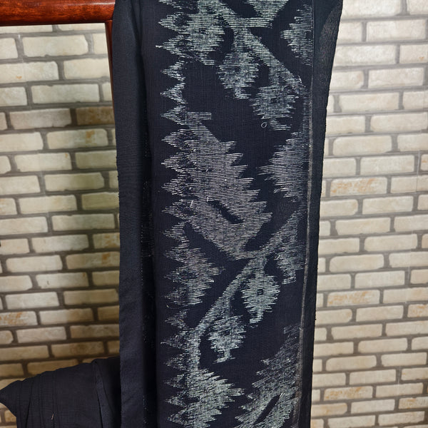 Black Linen Saree With Silver Jamdani