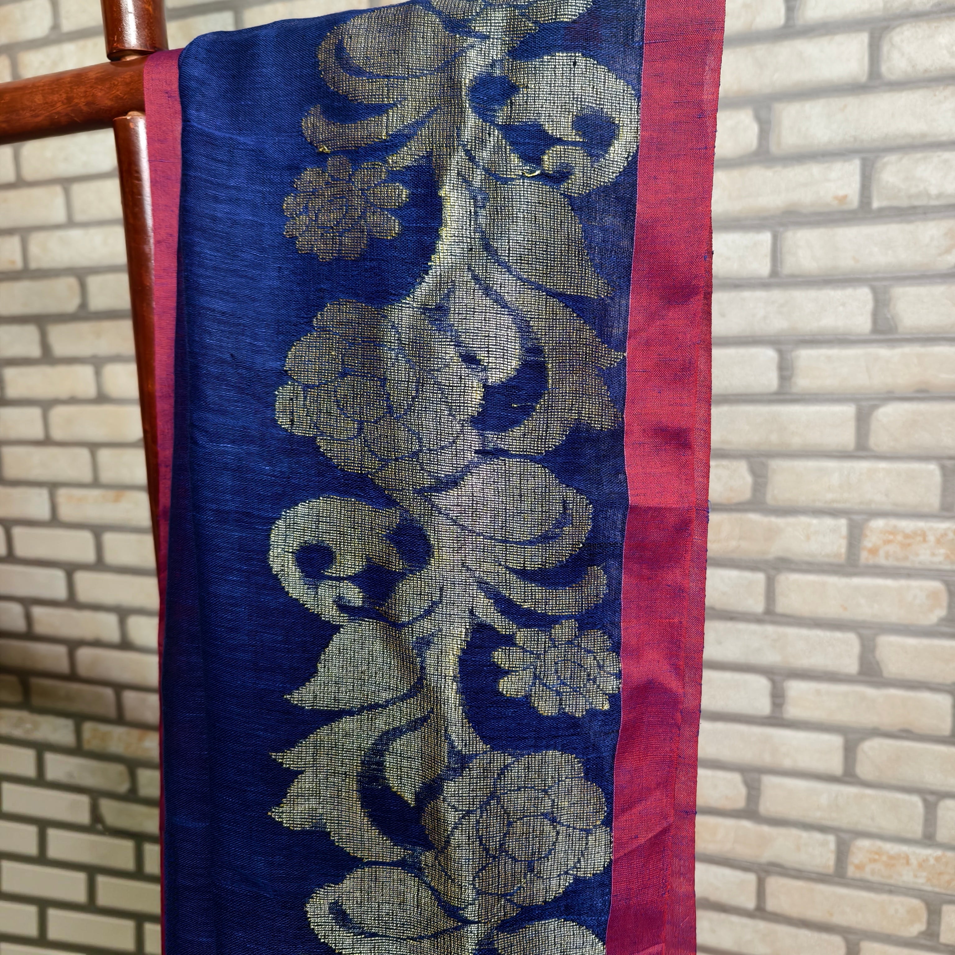 Royal Blue Silver Jamdani Linen Saree