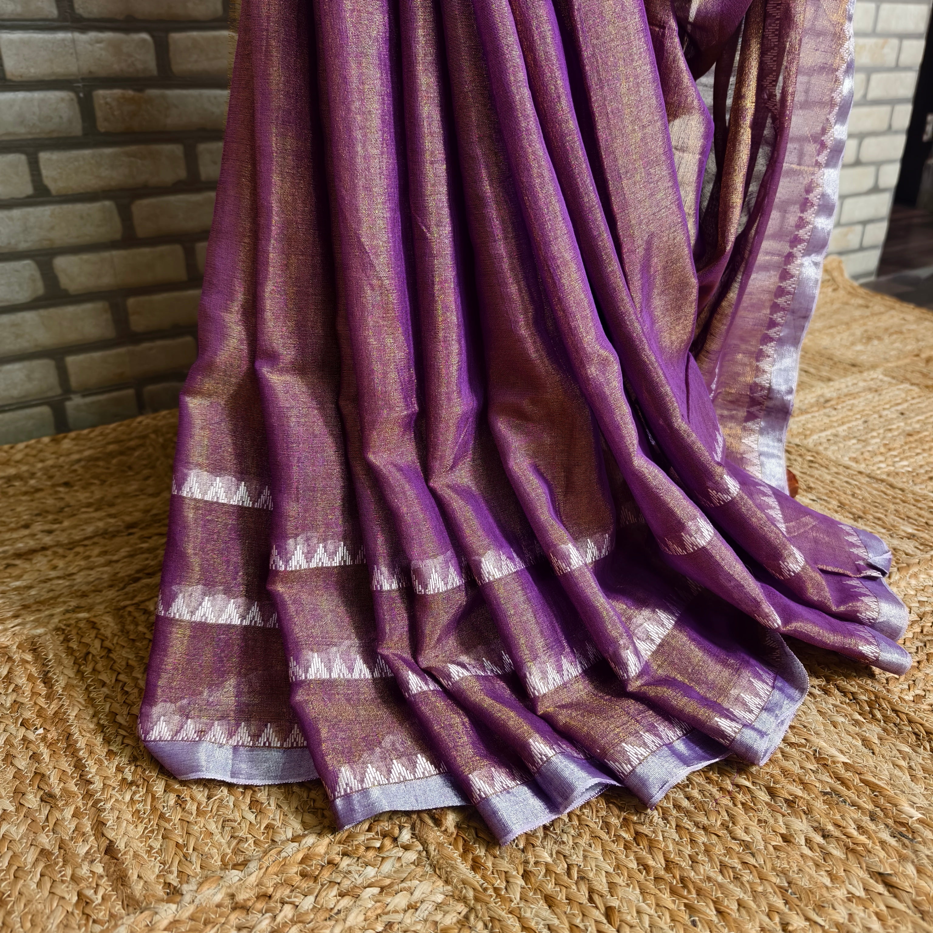Purple Temple Border Linen Saree
