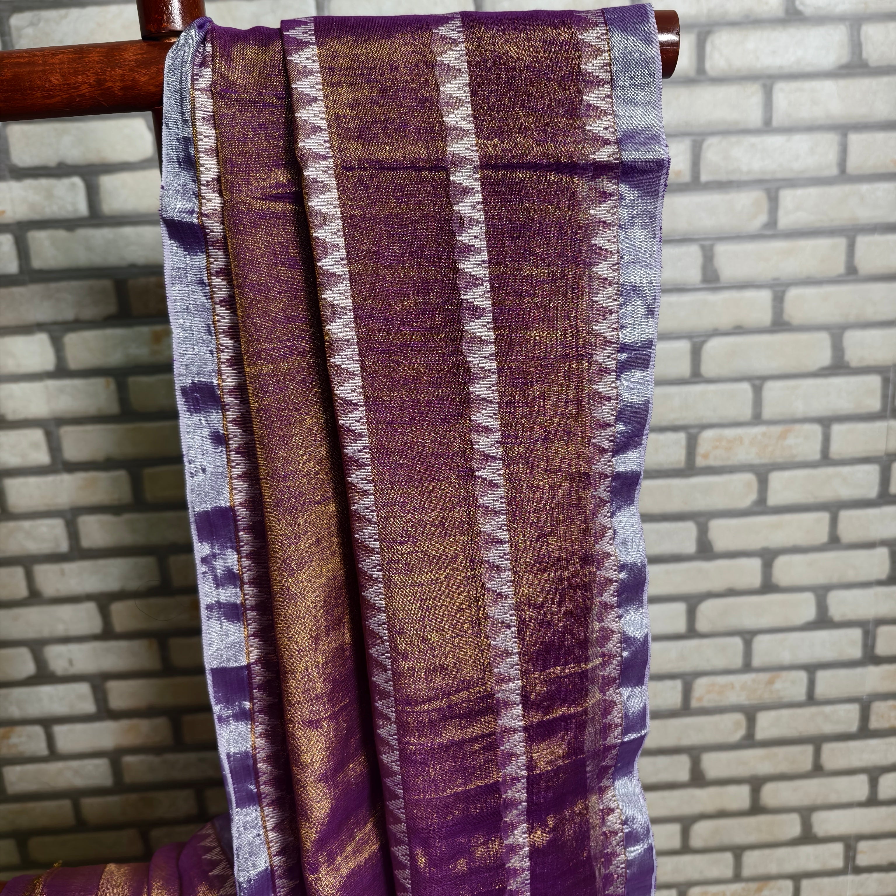 Purple Temple Border Linen Saree