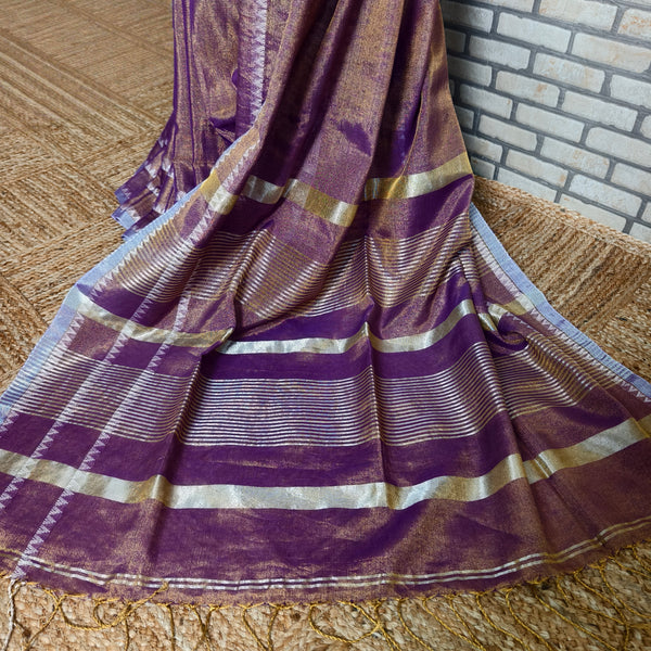 Purple Temple Border Linen Saree