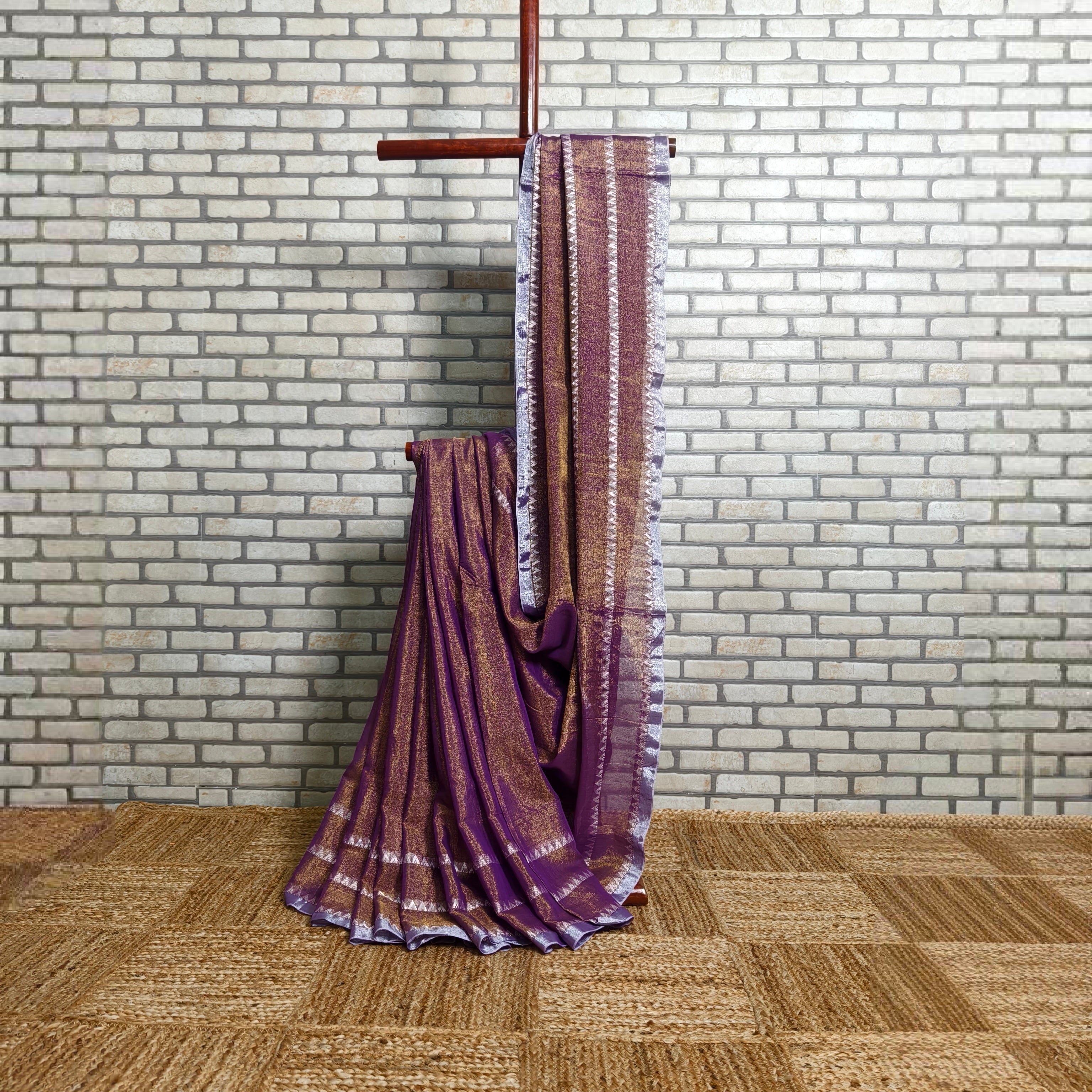 Purple Temple Border Linen Saree