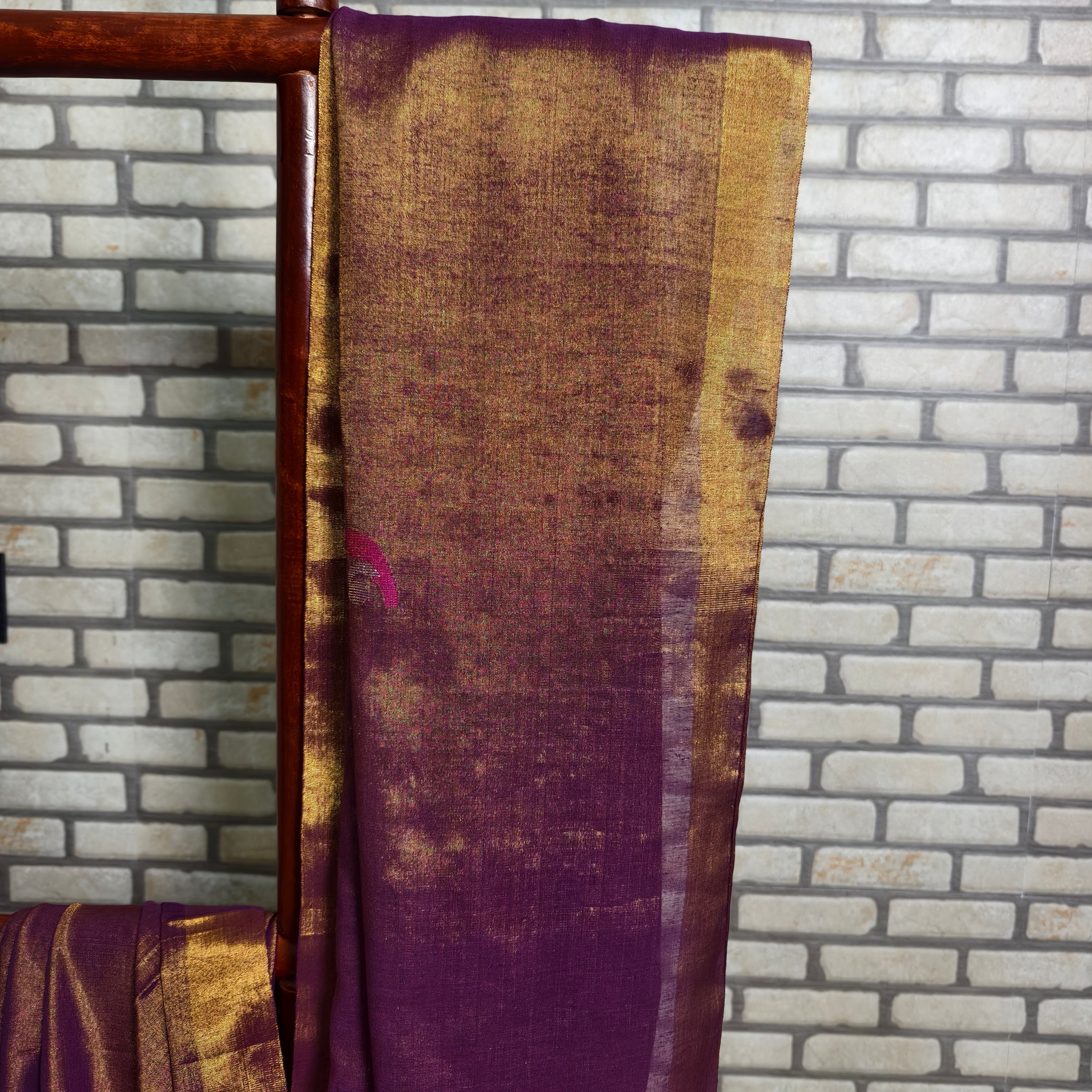 Purple Linen Saree with Pink-Silver Jamdani