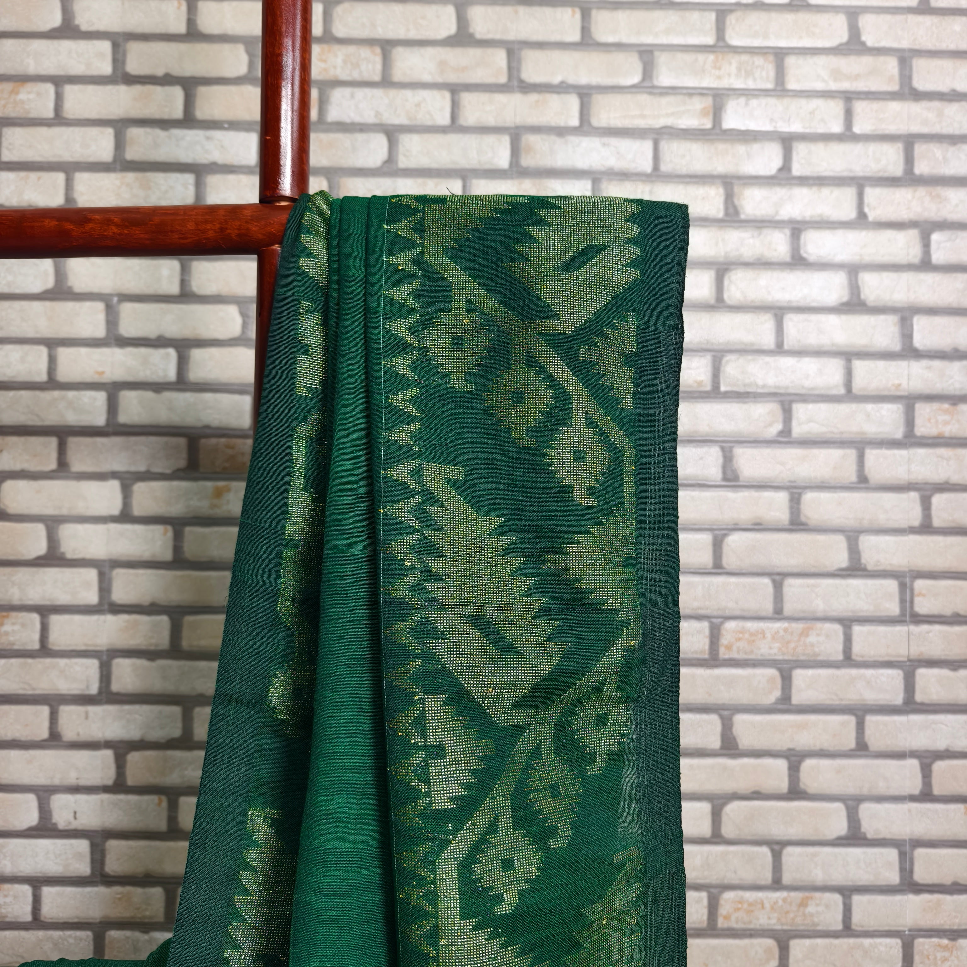 Bold Bottle Green Linen Saree