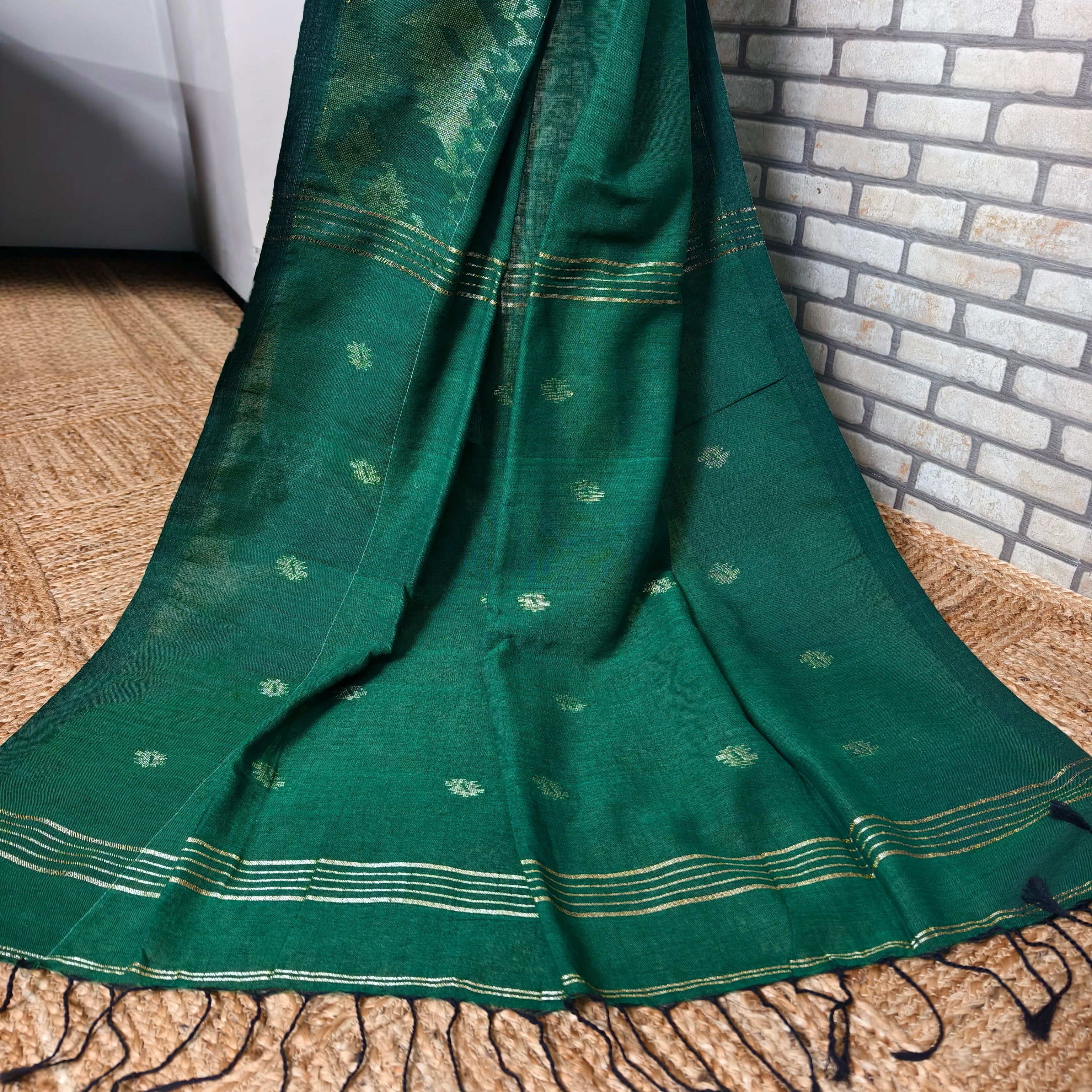 Bold Bottle Green Linen Saree