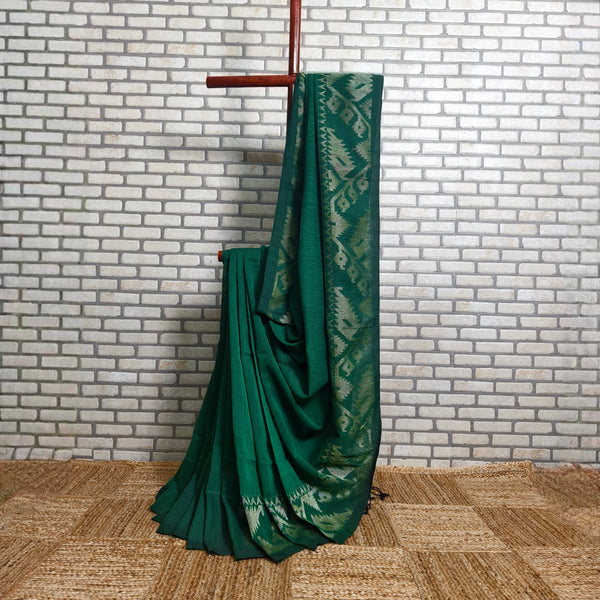 Bold Bottle Green Linen Saree