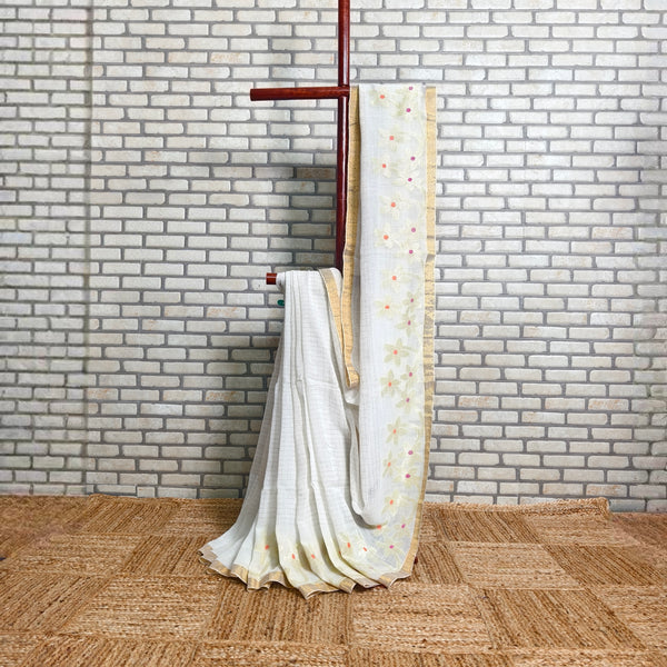 White Checkered Linen Saree