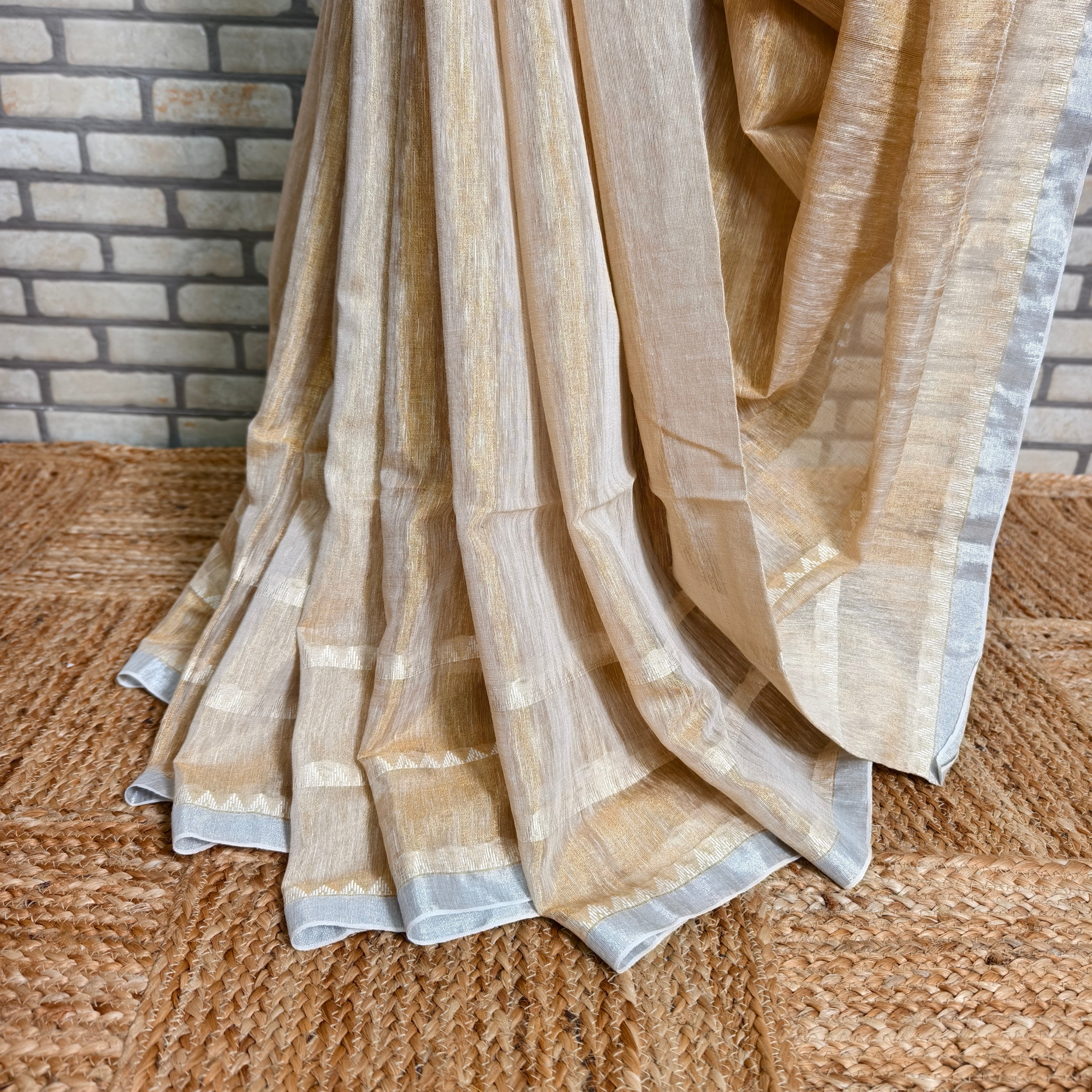Biege Golden Linen Saree