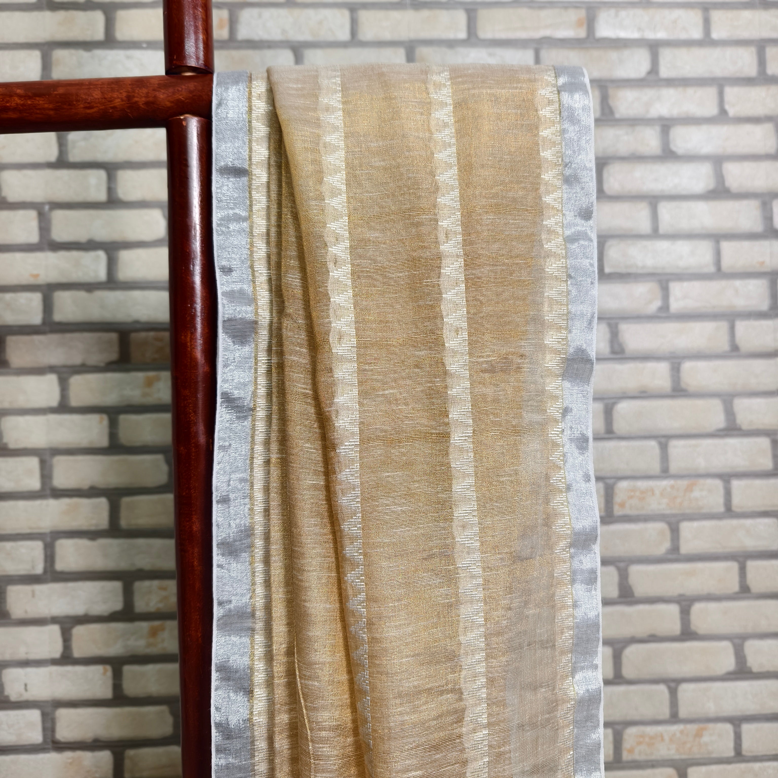Biege Golden Linen Saree