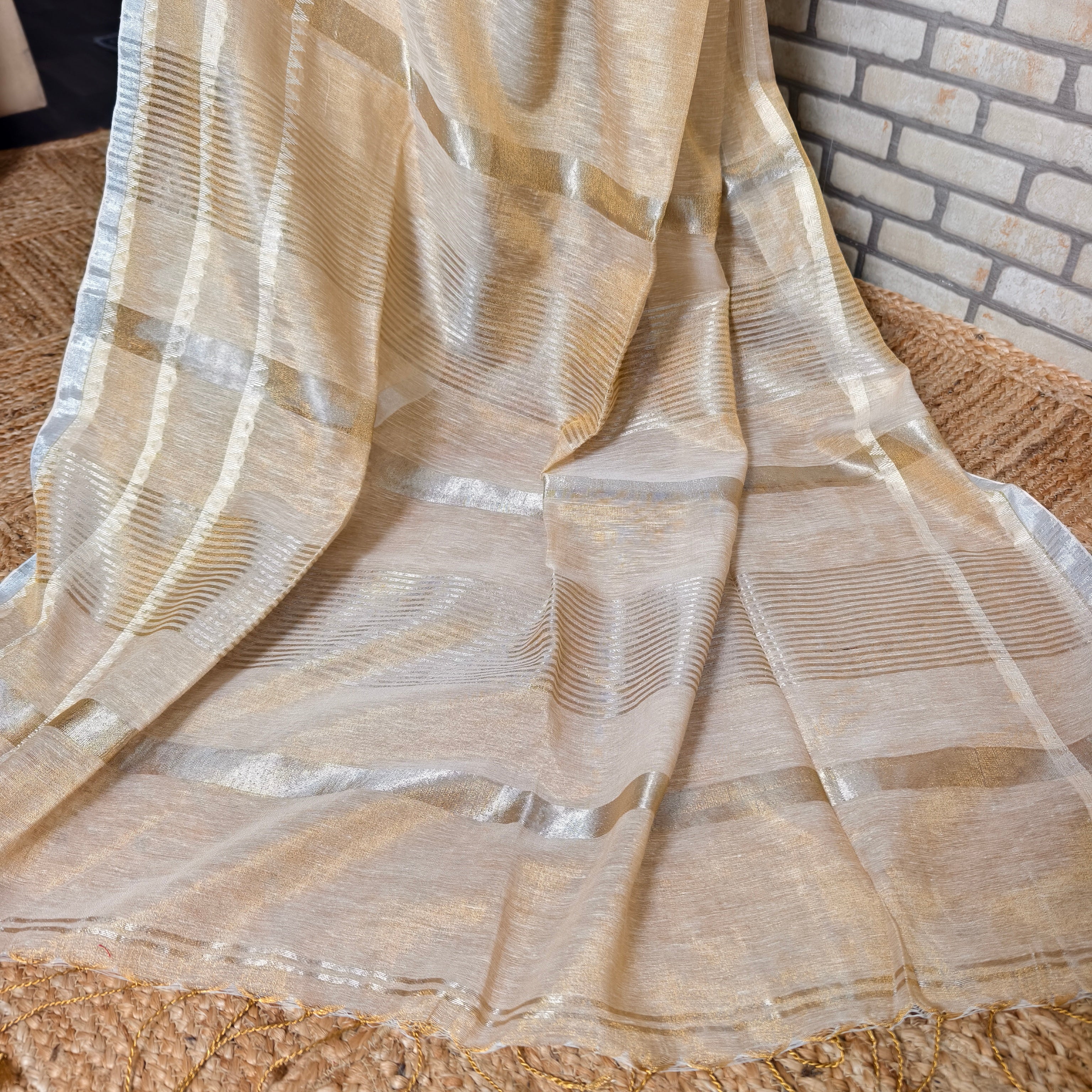 Biege Golden Linen Saree