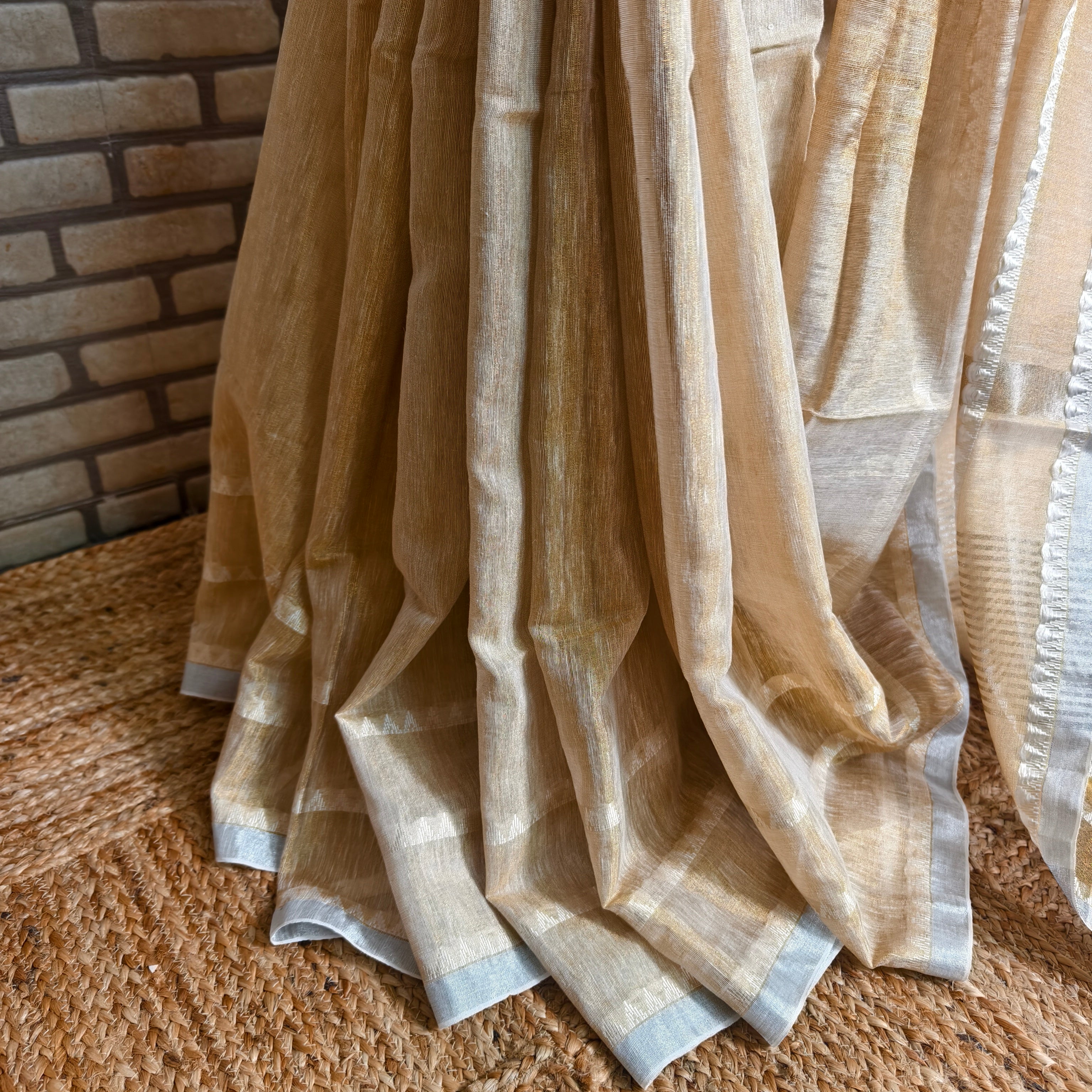 Biege Golden Linen Saree