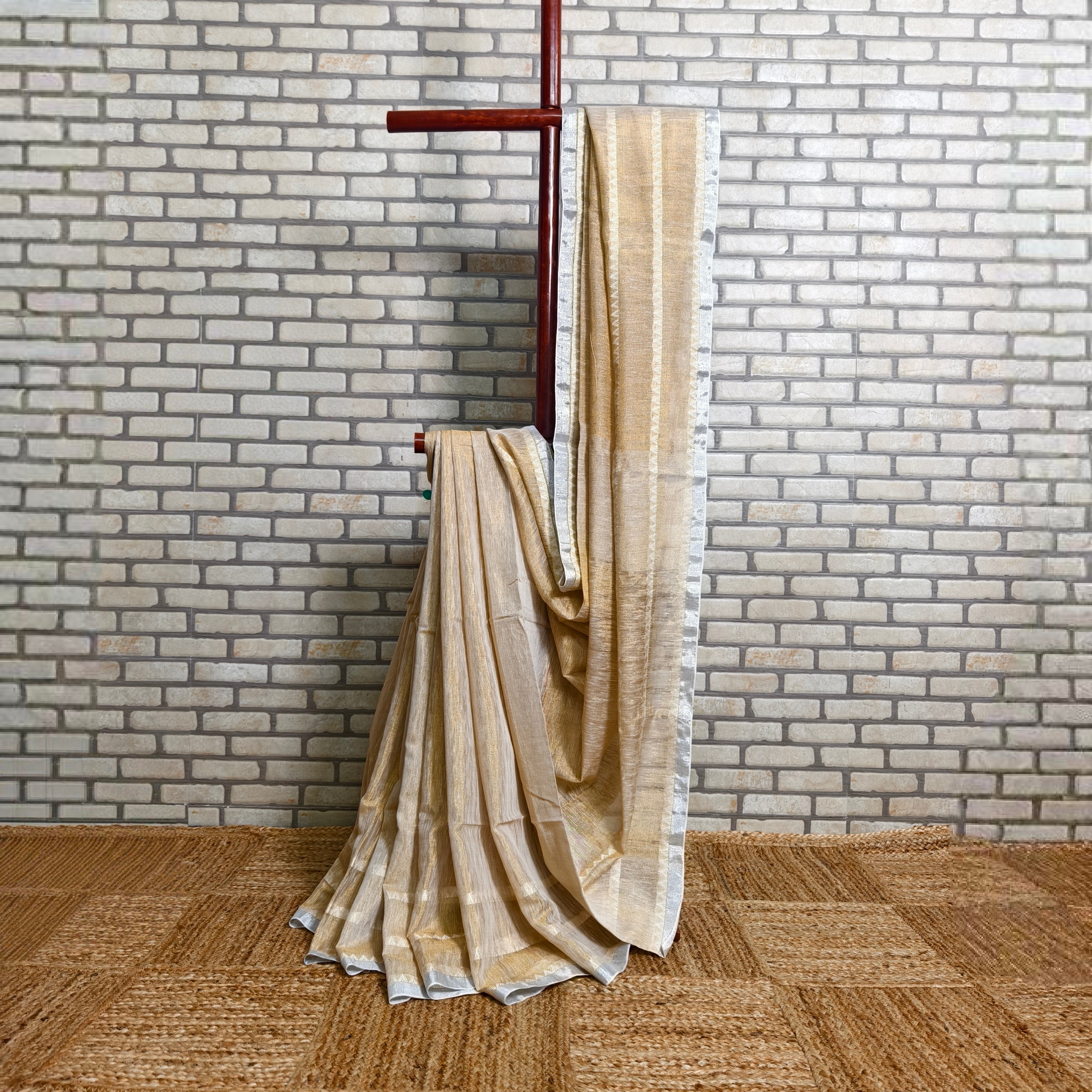 Biege Golden Linen Saree