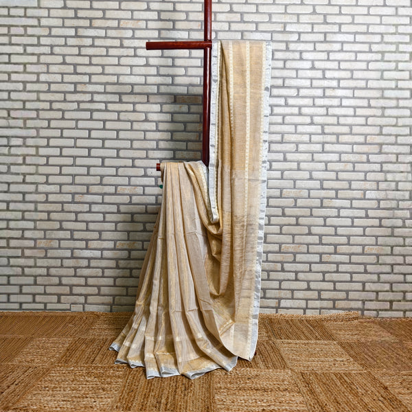 Biege Golden Linen Saree