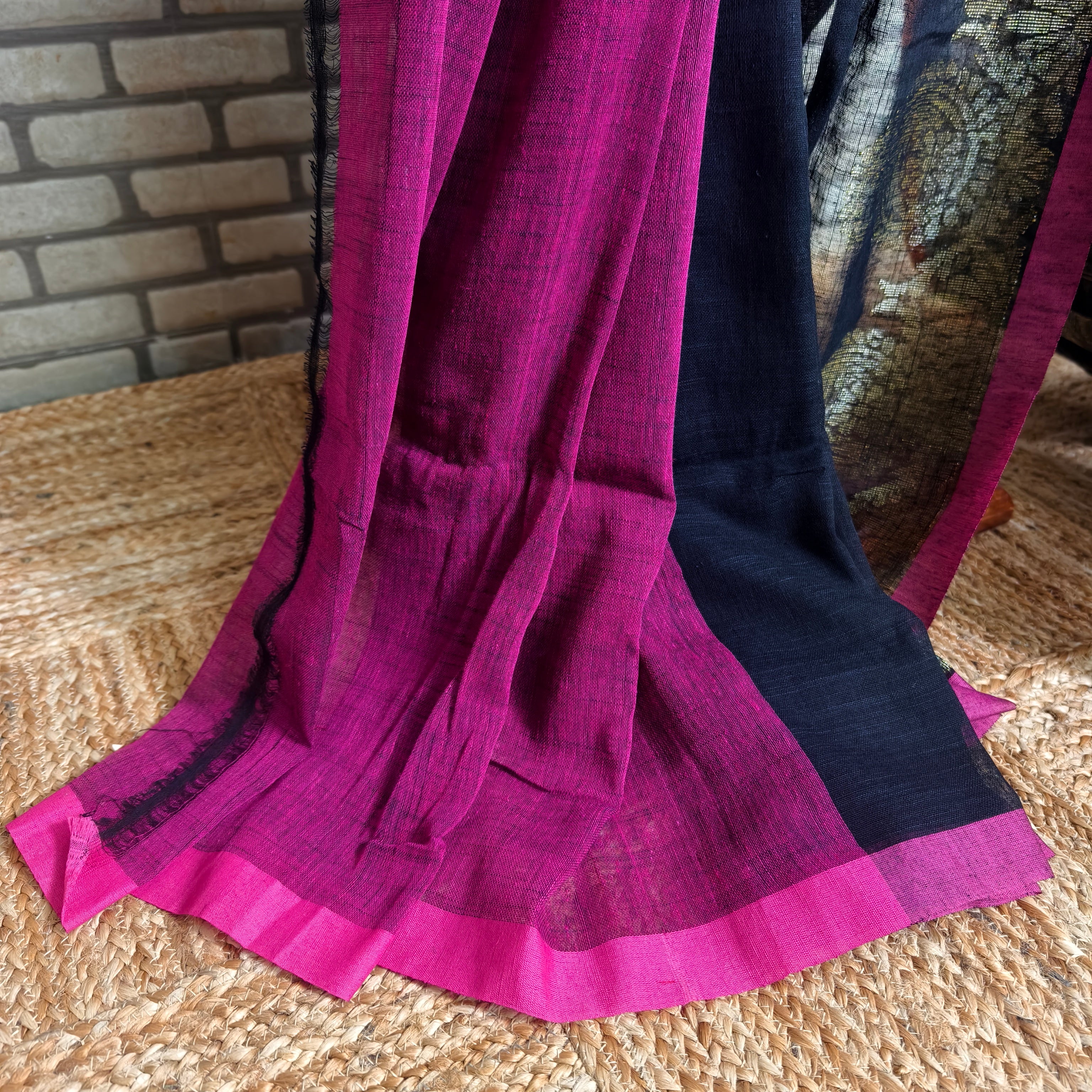 Black Koyari Style Jamdani Linen Saree