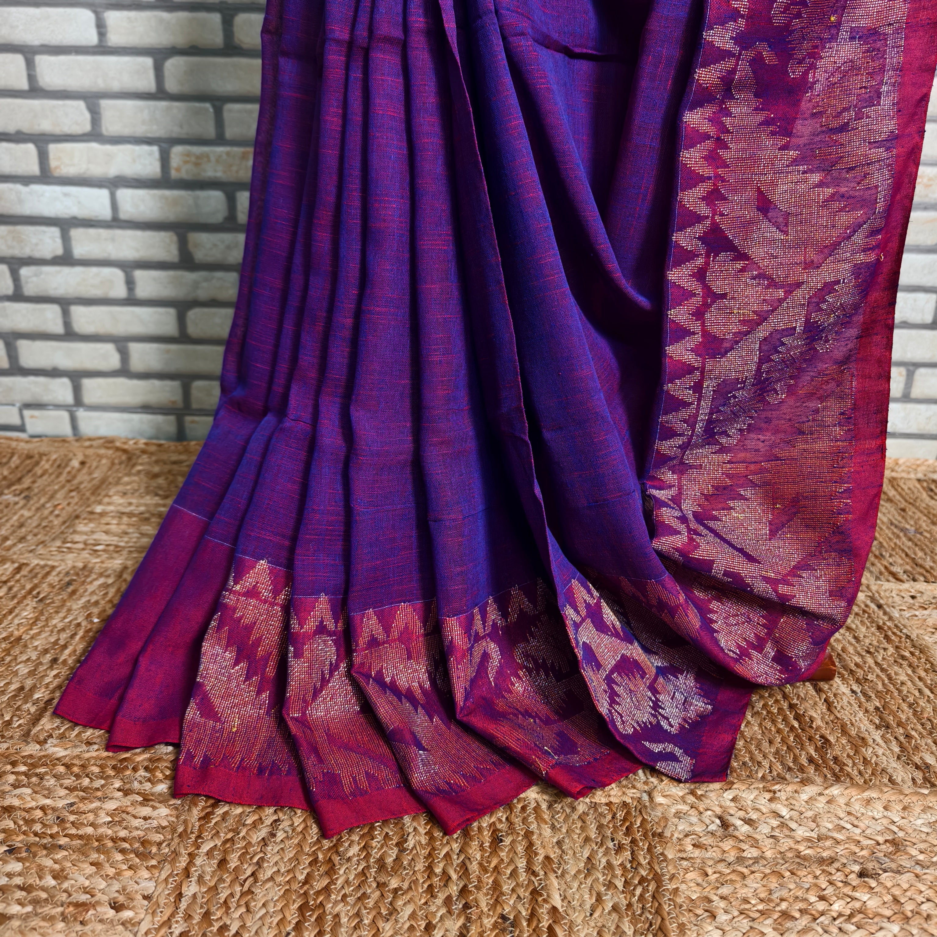 Two Tone Pink-Purple Linen Saree
