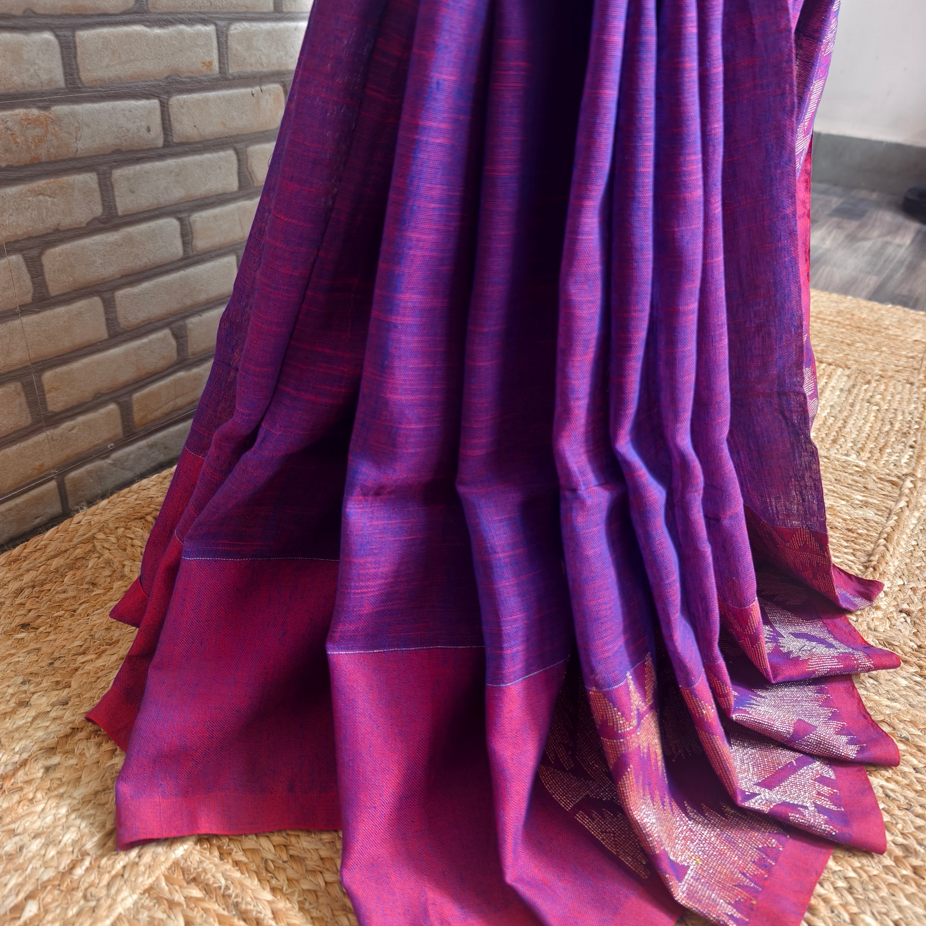 Two Tone Pink-Purple Linen Saree