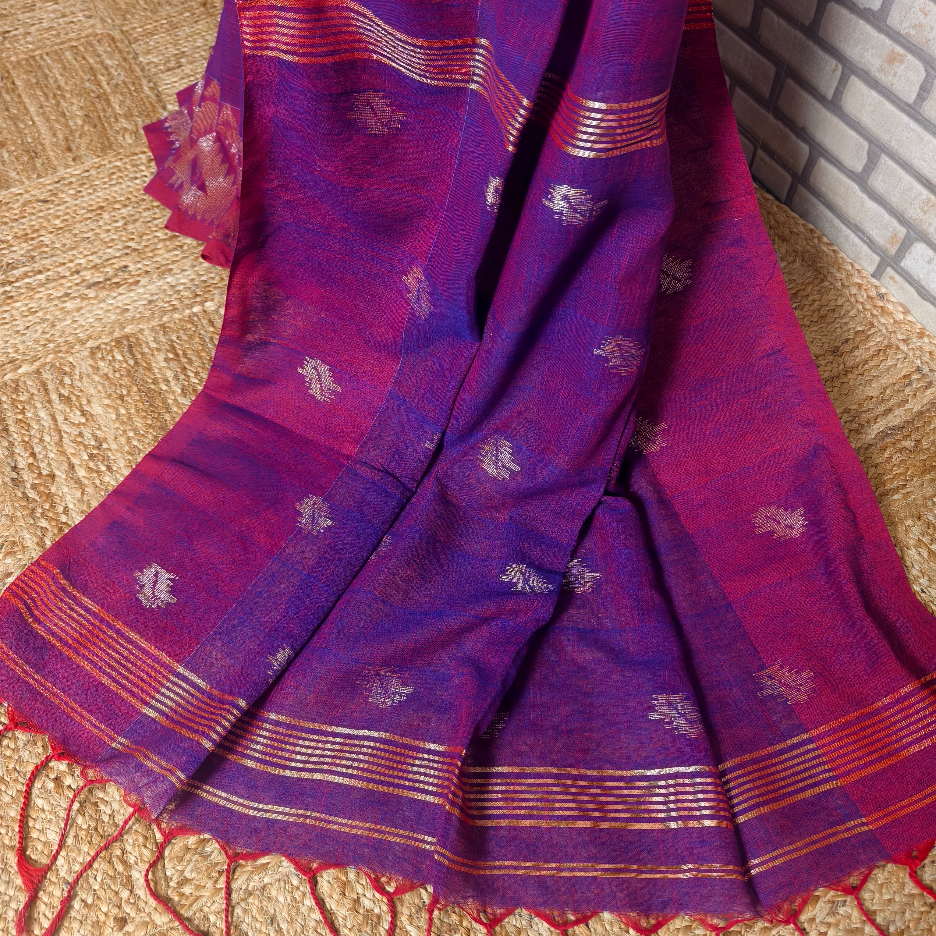 Two Tone Pink-Purple Linen Saree