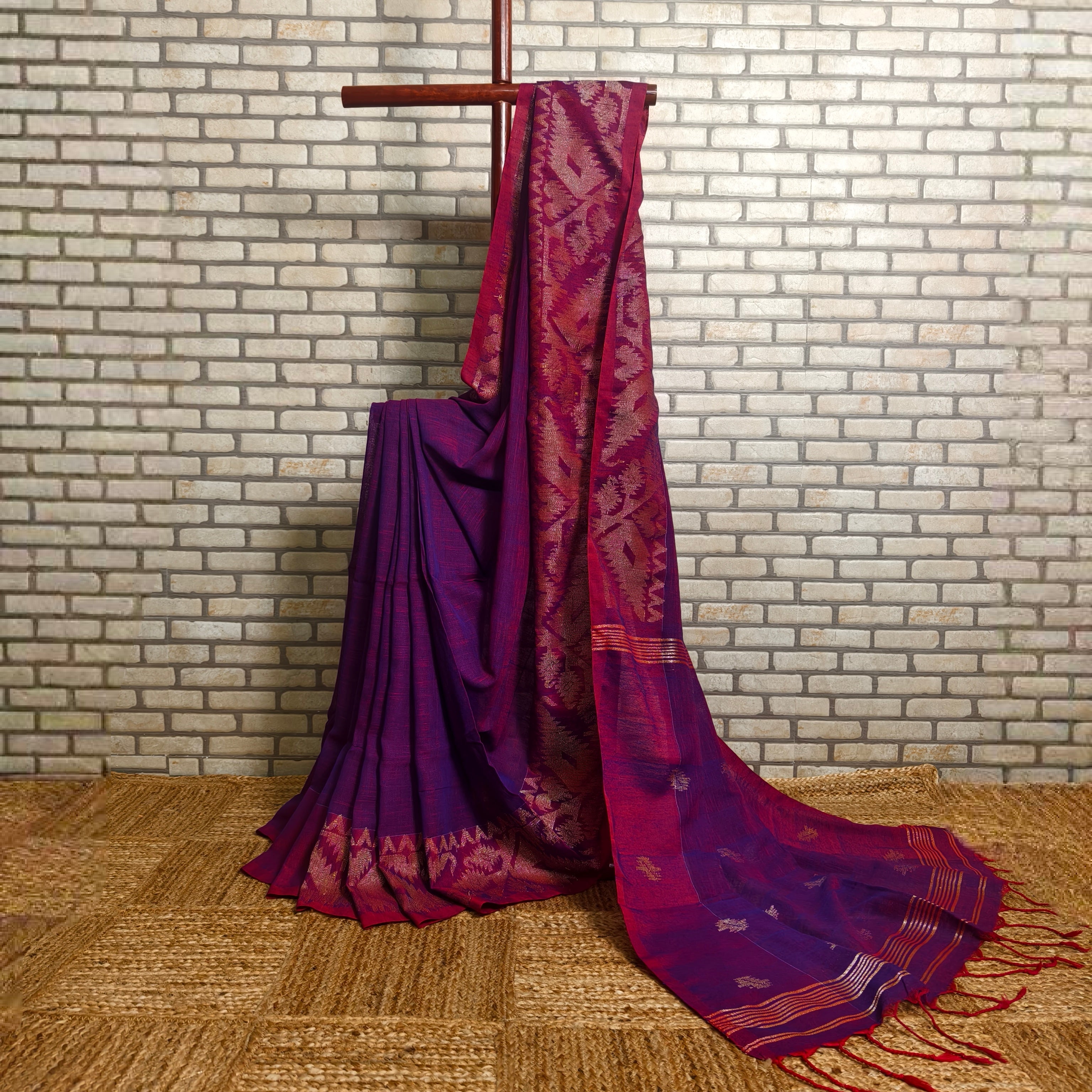 Two Tone Pink-Purple Linen Saree