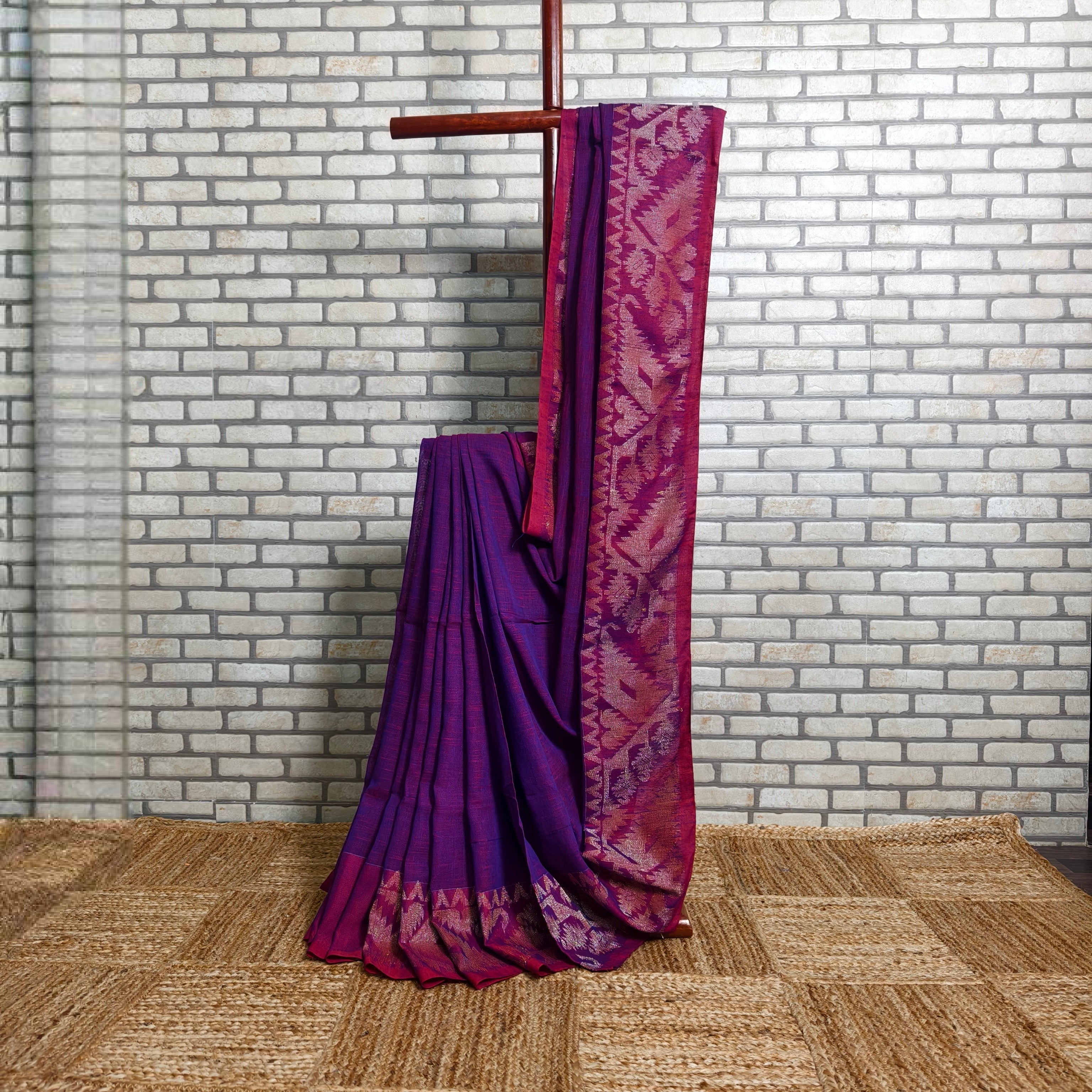 Two Tone Pink-Purple Linen Saree