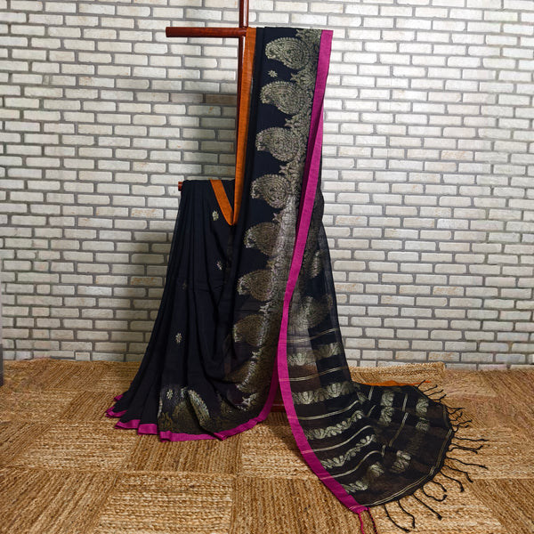 Black Koyari Style Jamdani Linen Saree