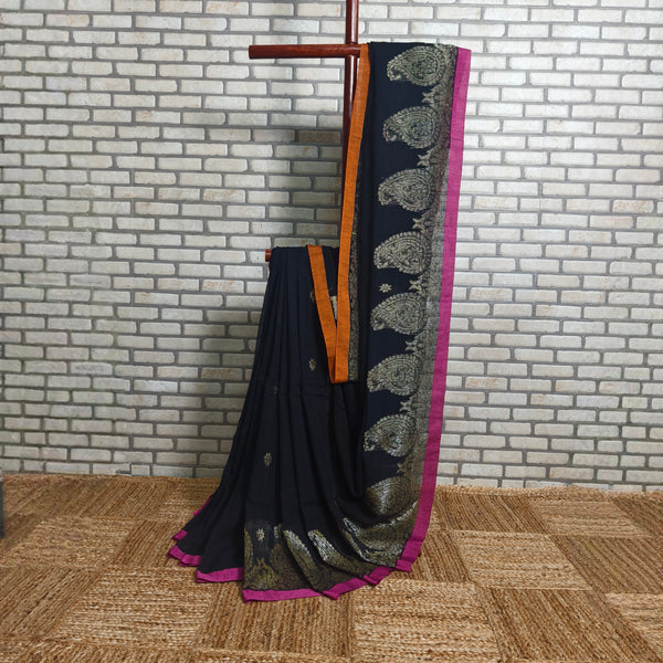 Black Koyari Style Jamdani Linen Saree