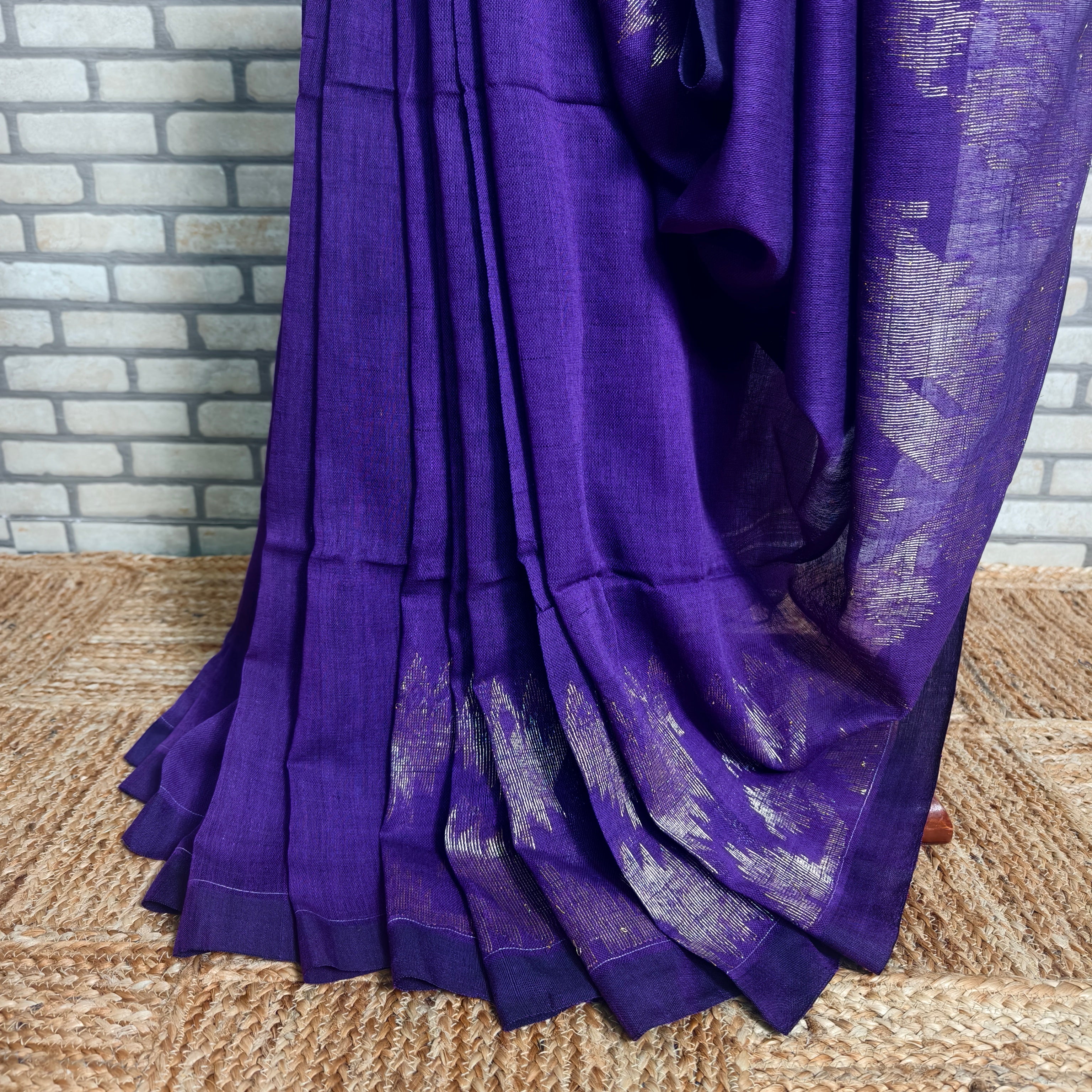 Purple Zari Jamdani Linen Saree