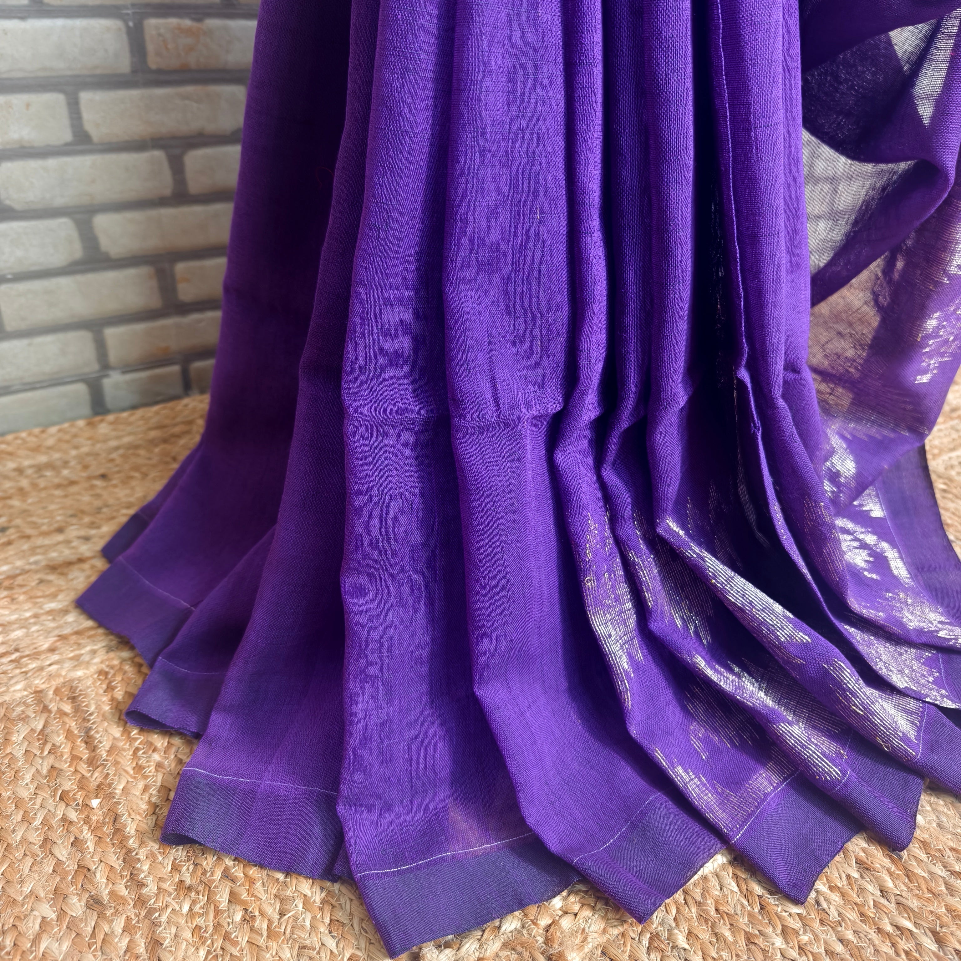 Purple Zari Jamdani Linen Saree