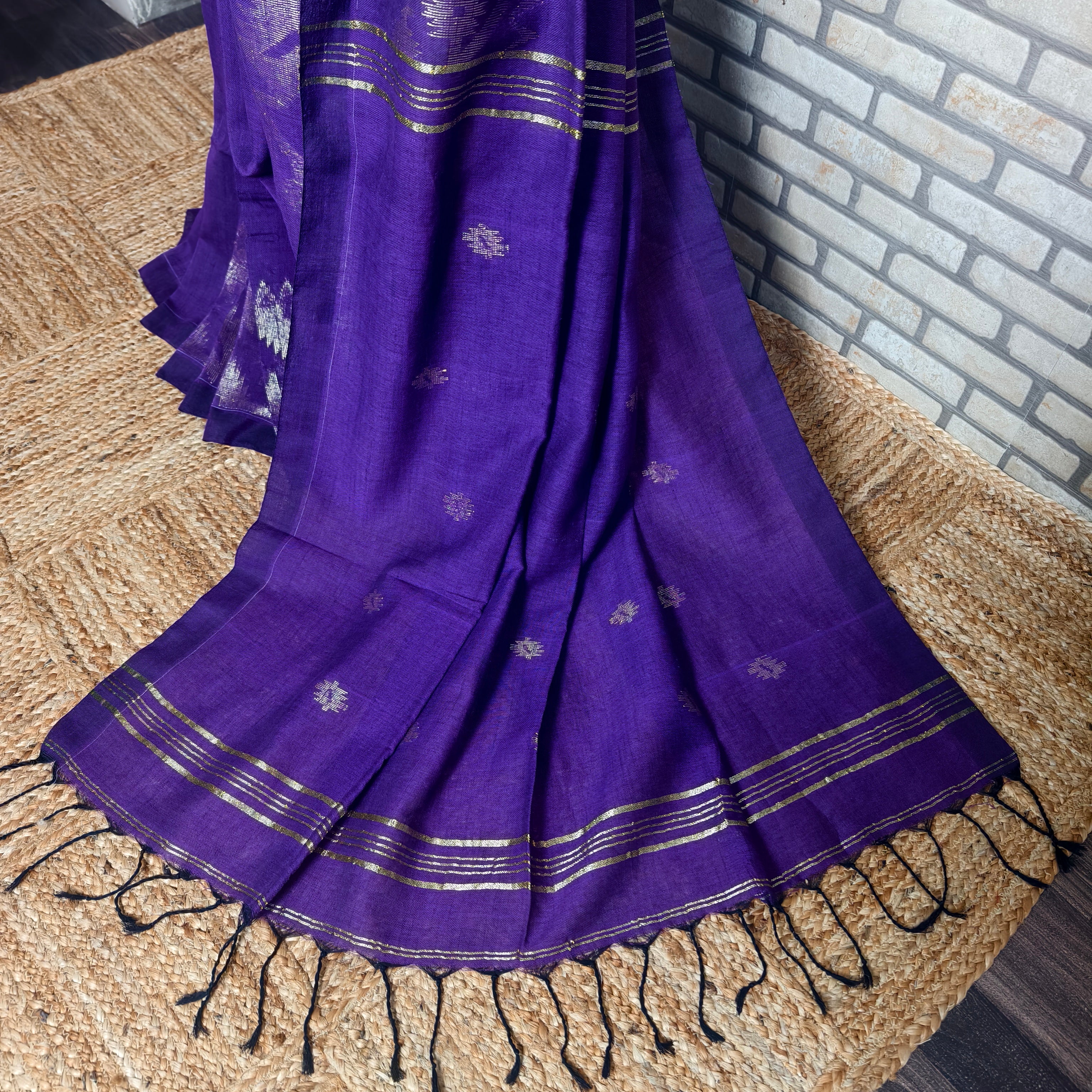 Purple Zari Jamdani Linen Saree