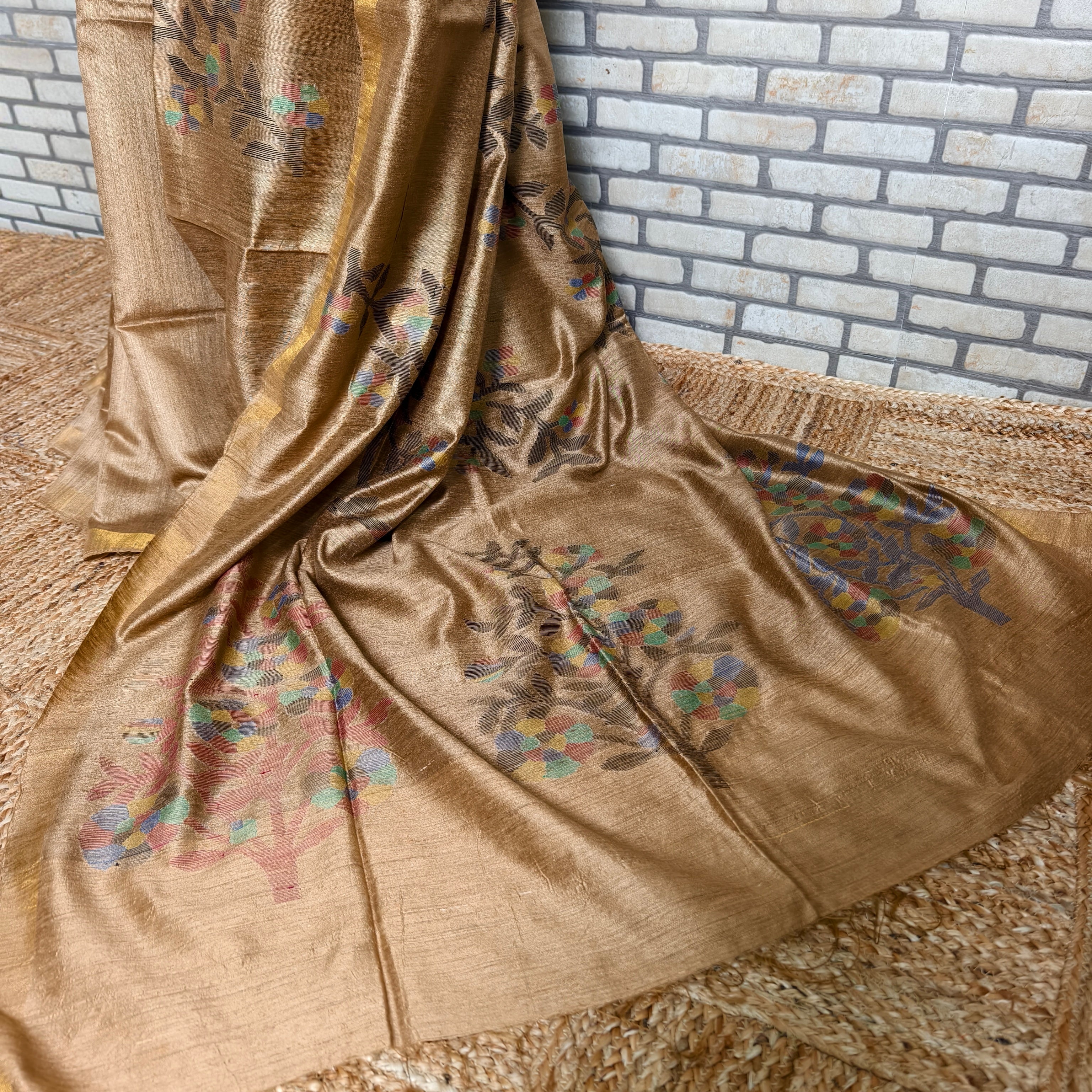 Beige Golden Matka Silk Saree