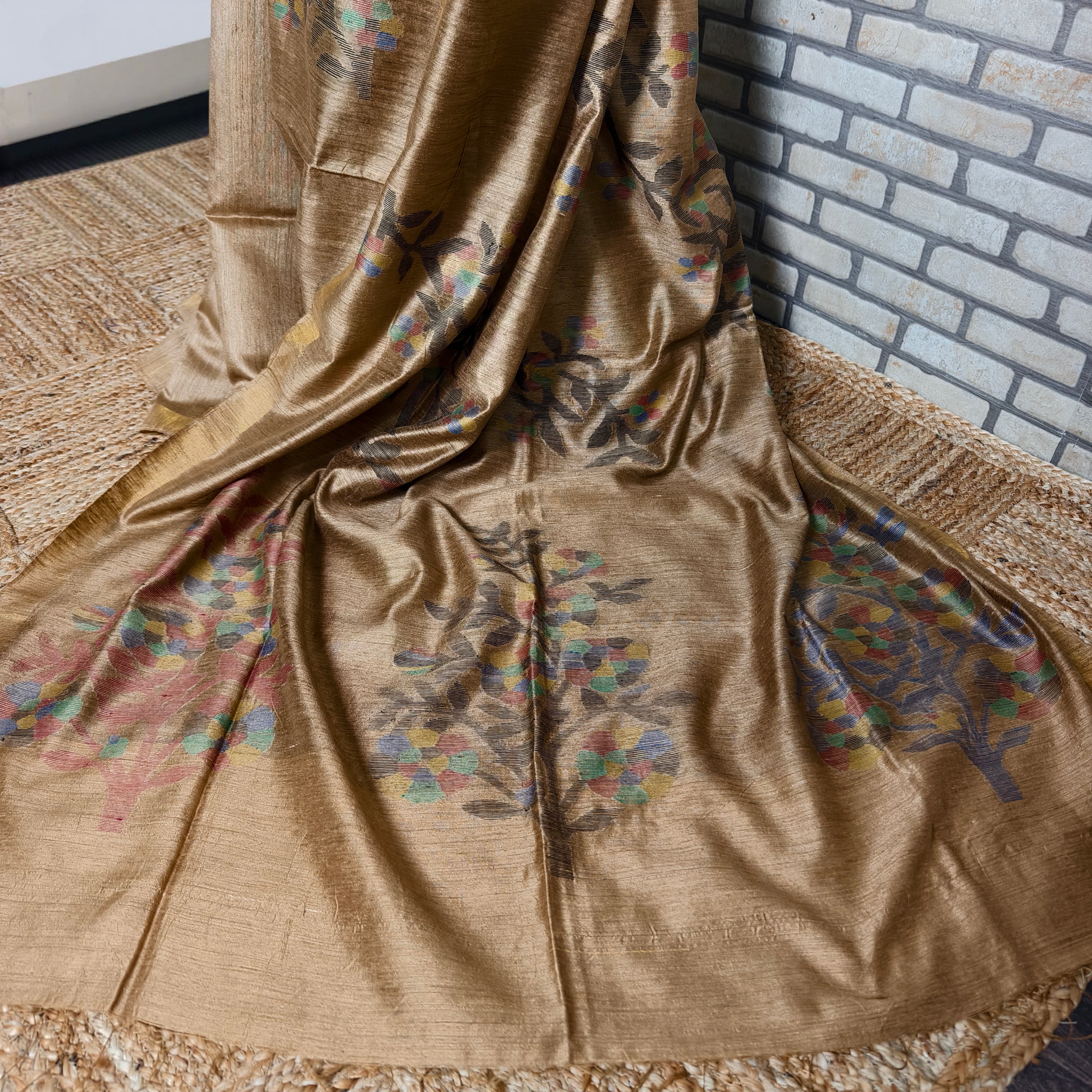 Beige Golden Matka Silk Saree