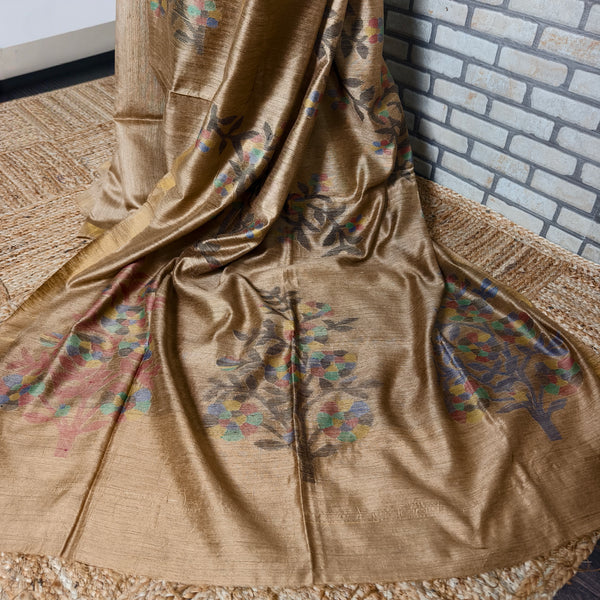 Beige Golden Matka Silk Saree