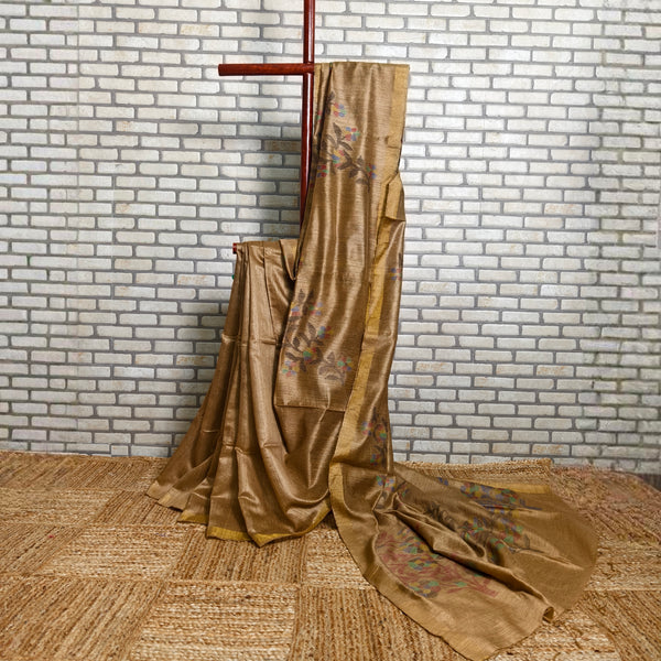 Beige Matka Silk Saree