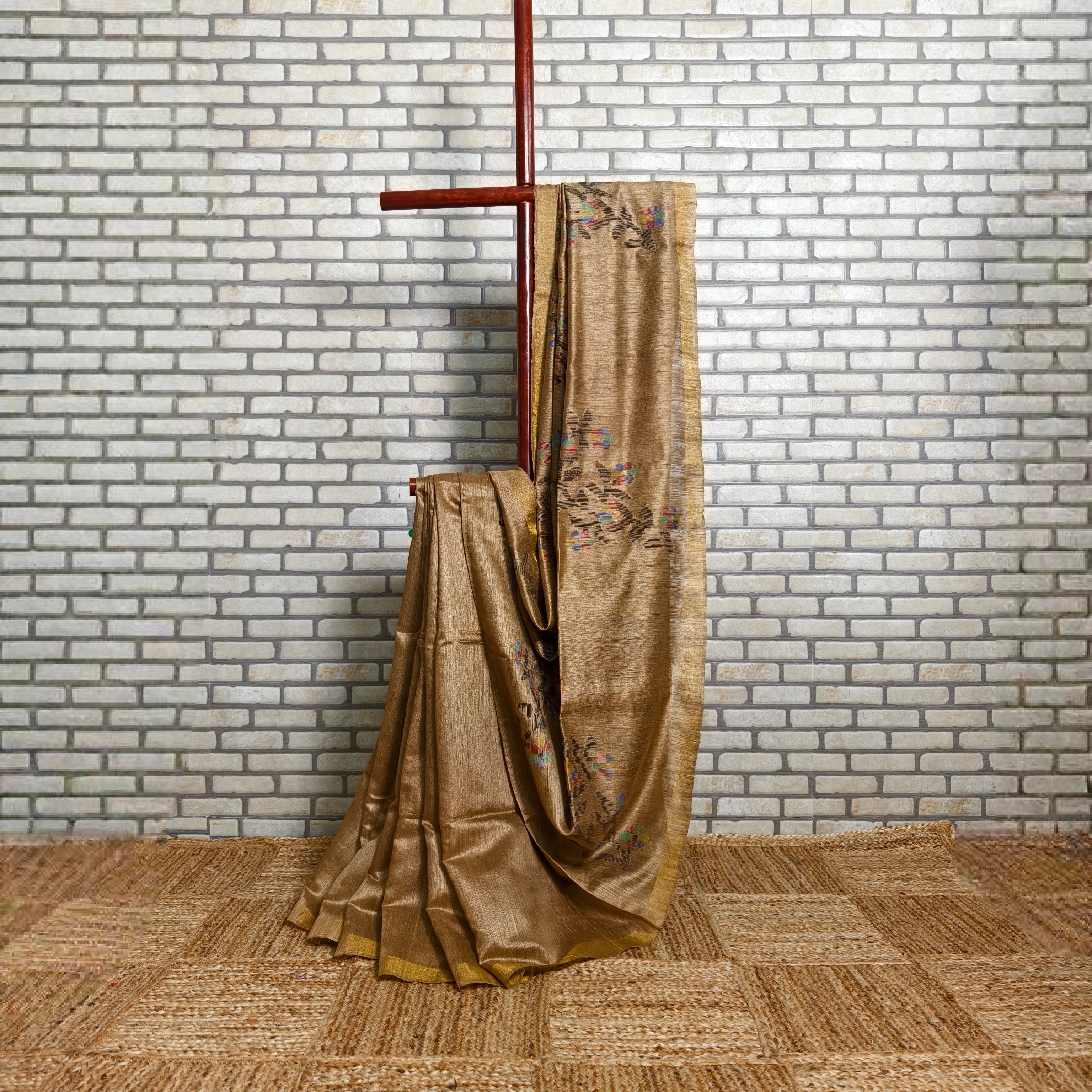 Beige Golden Matka Silk Saree