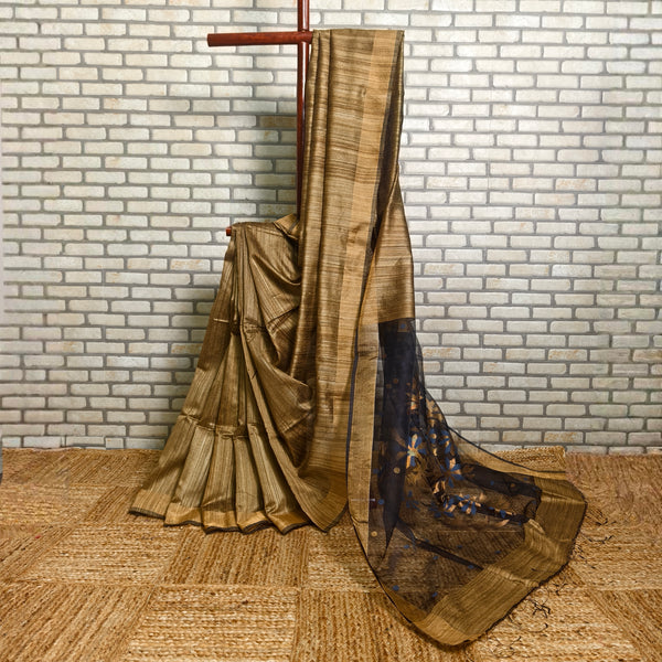 Beige Golden Matka Silk Saree