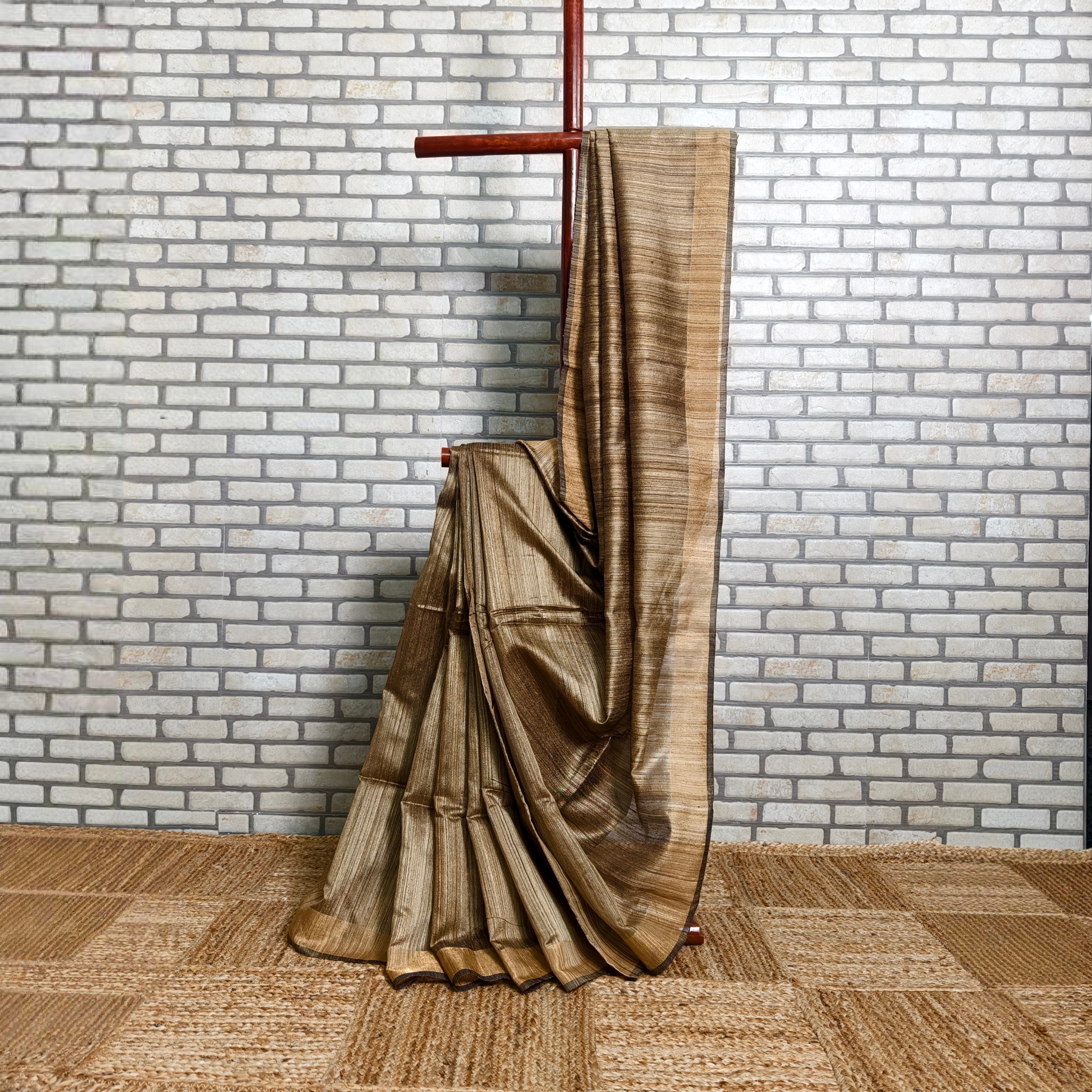 Beige Golden Matka Silk Saree