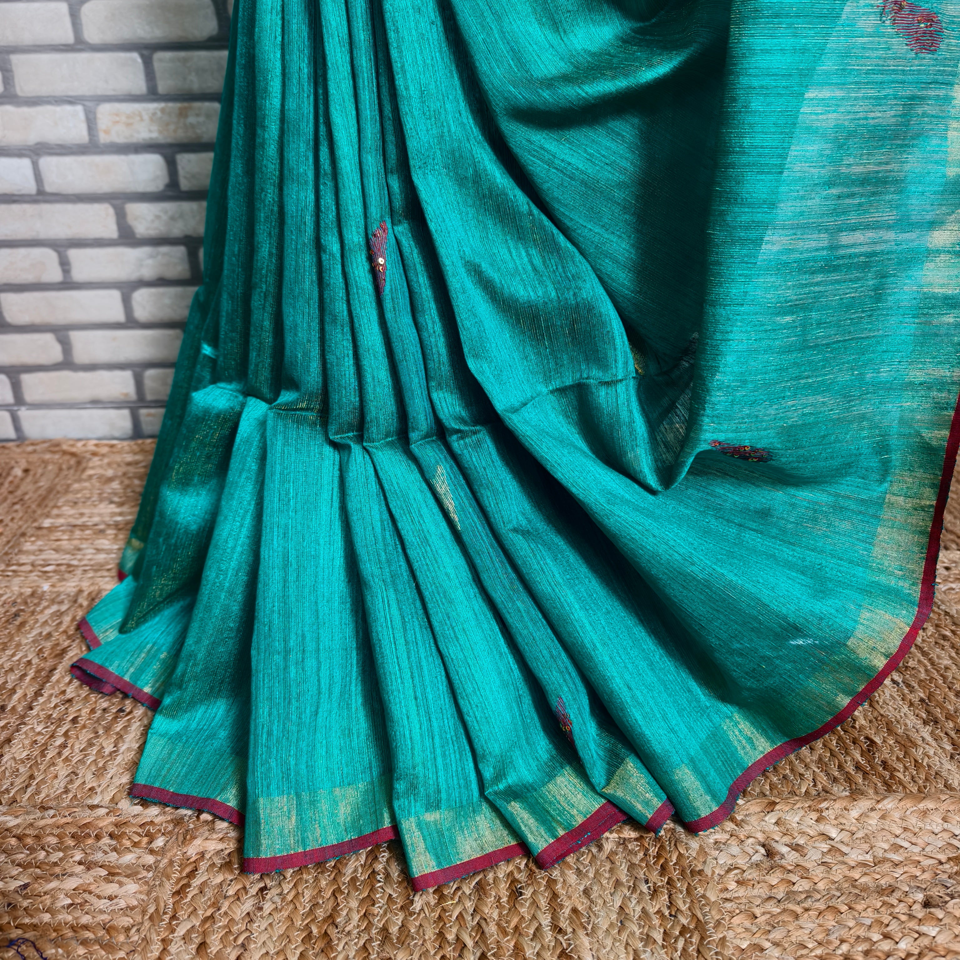 Teal Green Matka Silk Saree