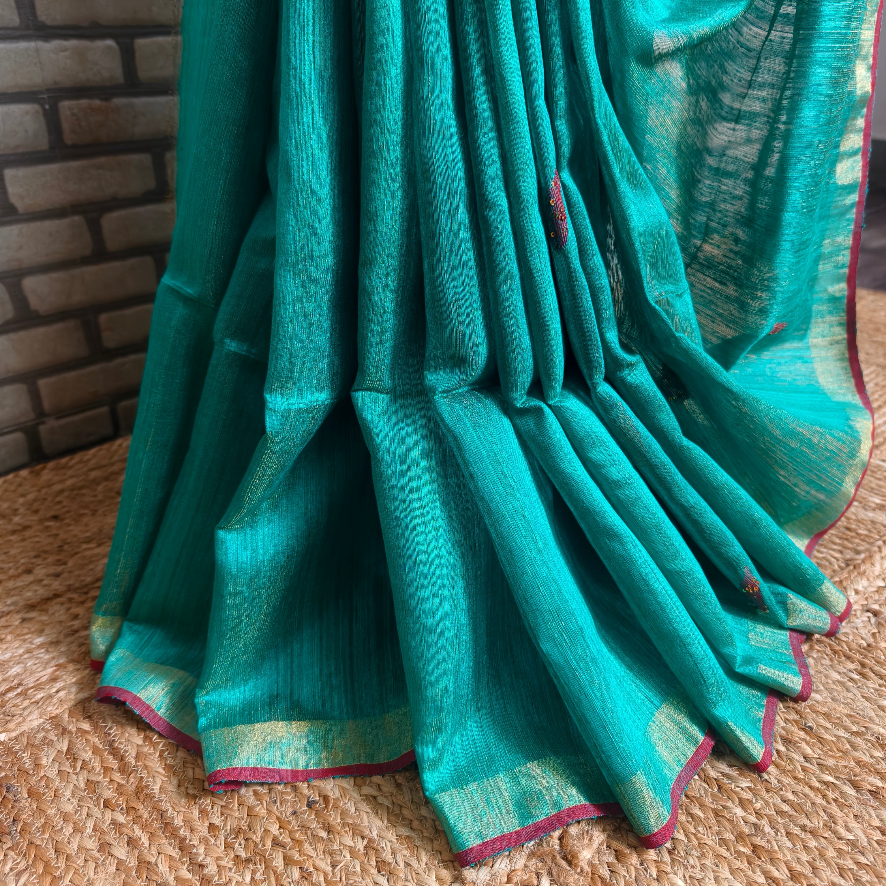 Teal Green Matka Silk Saree