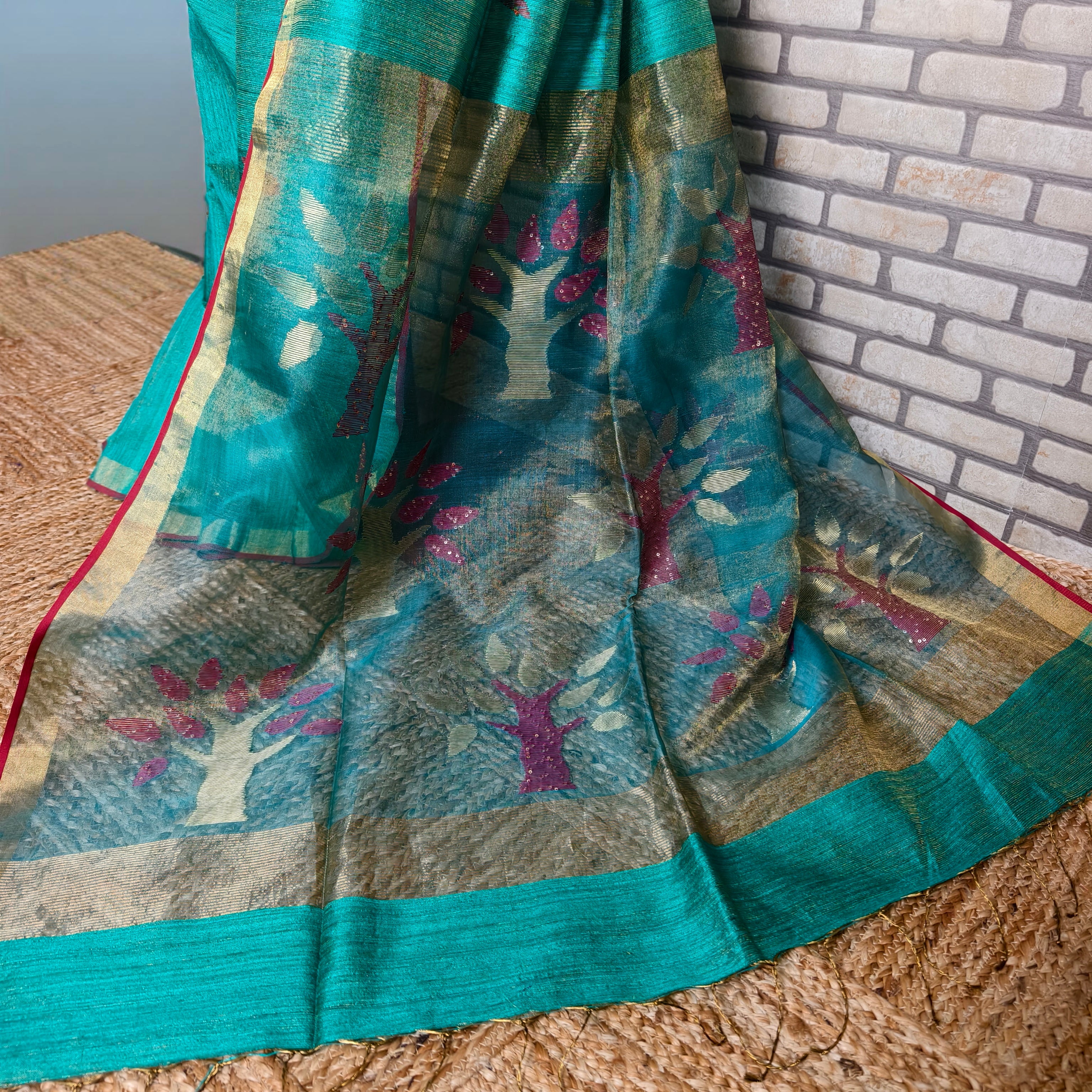Teal Green Matka Silk Saree