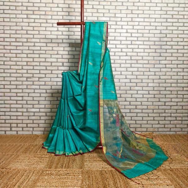 Teal Green Matka Silk Saree
