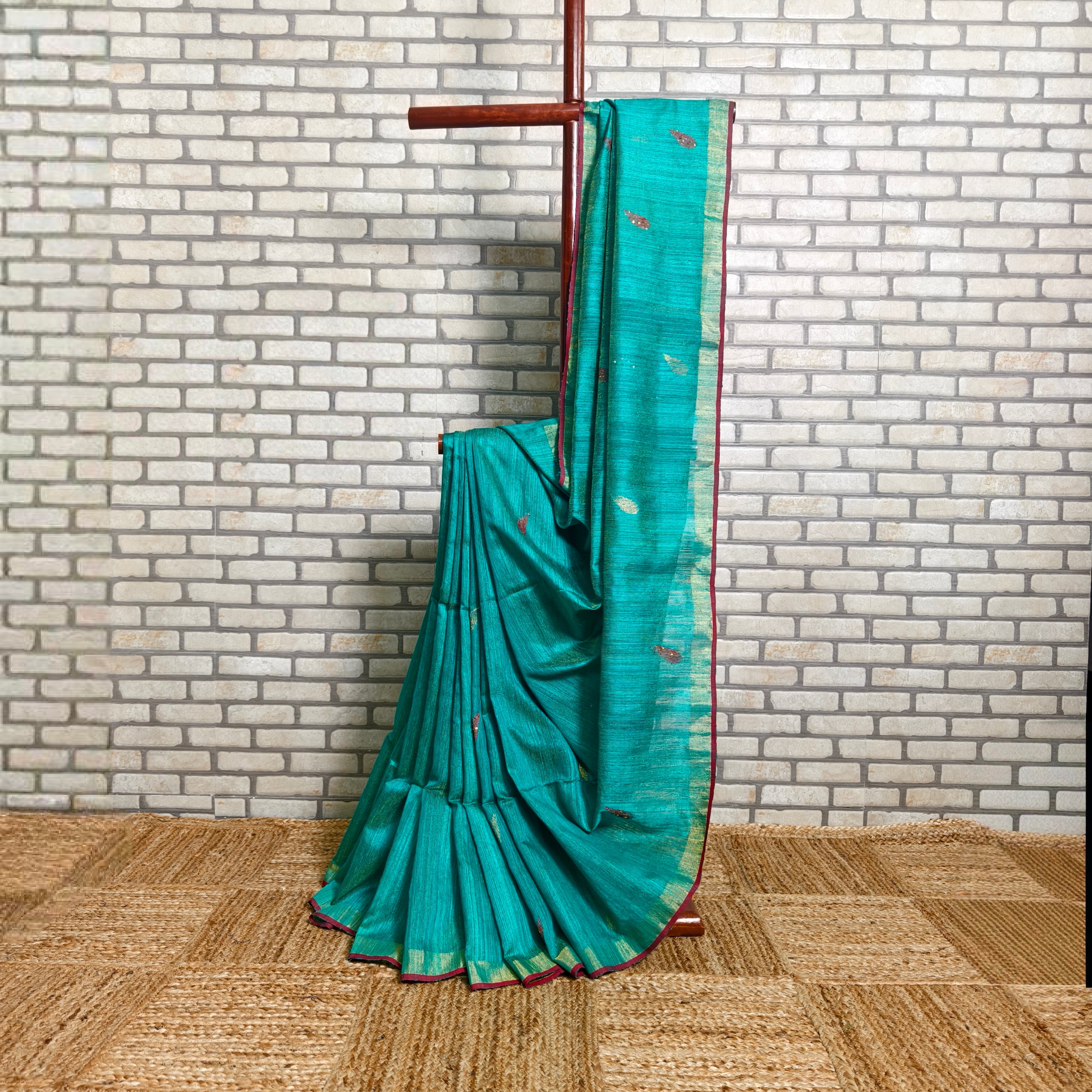 Teal Green Matka Silk Saree