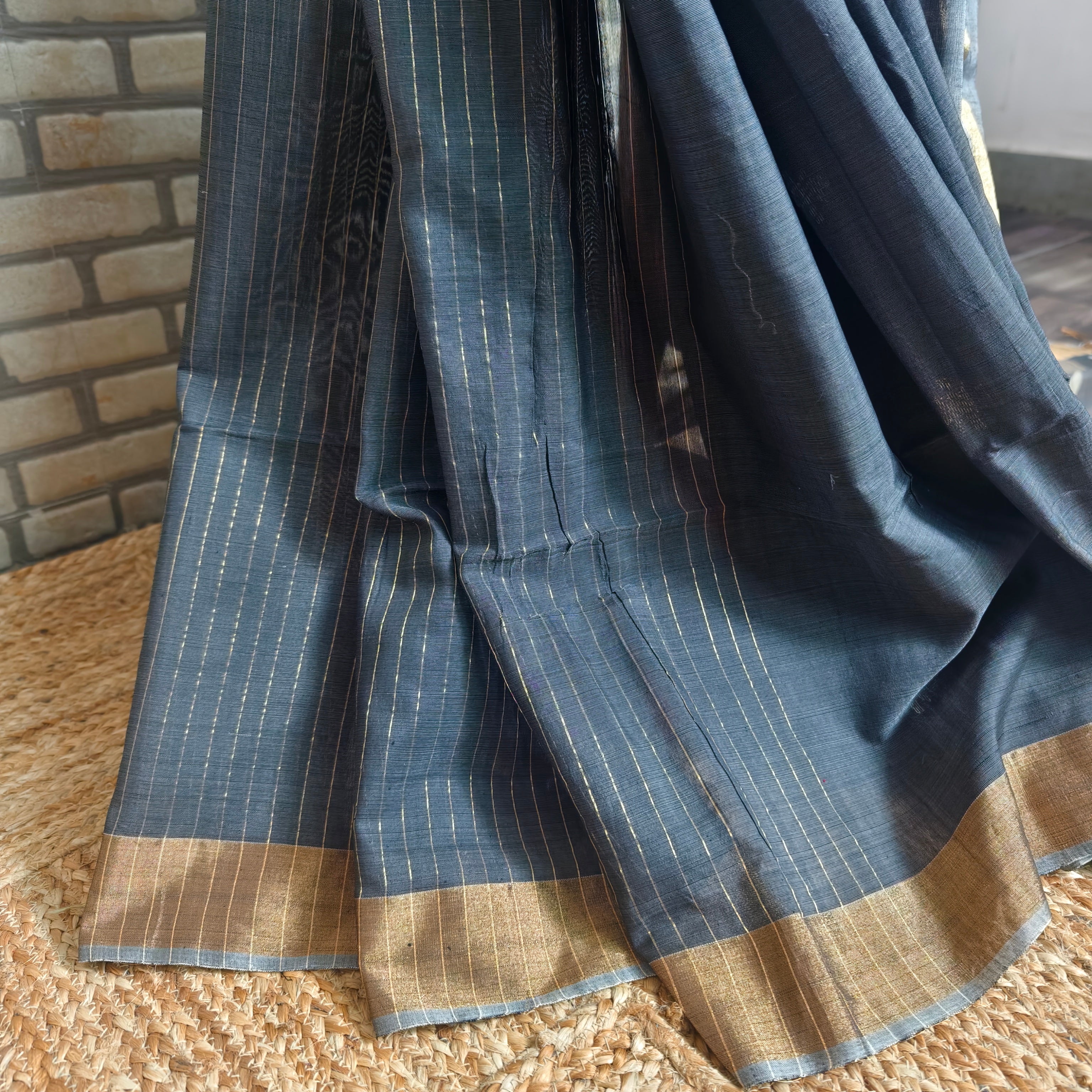 Grey Double Weaved Matka Silk Saree