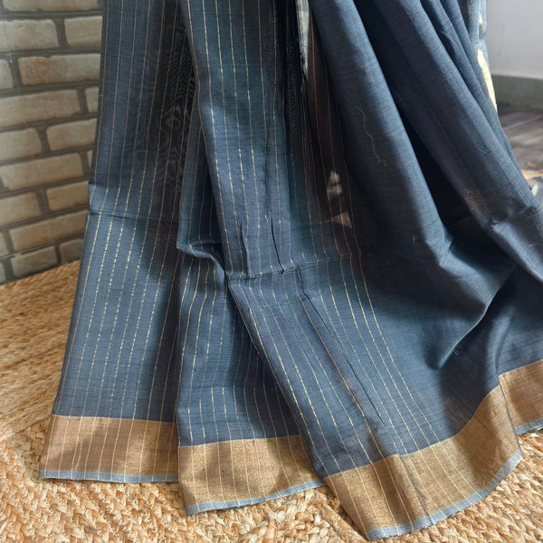 Grey Double Weaved Matka Silk Saree