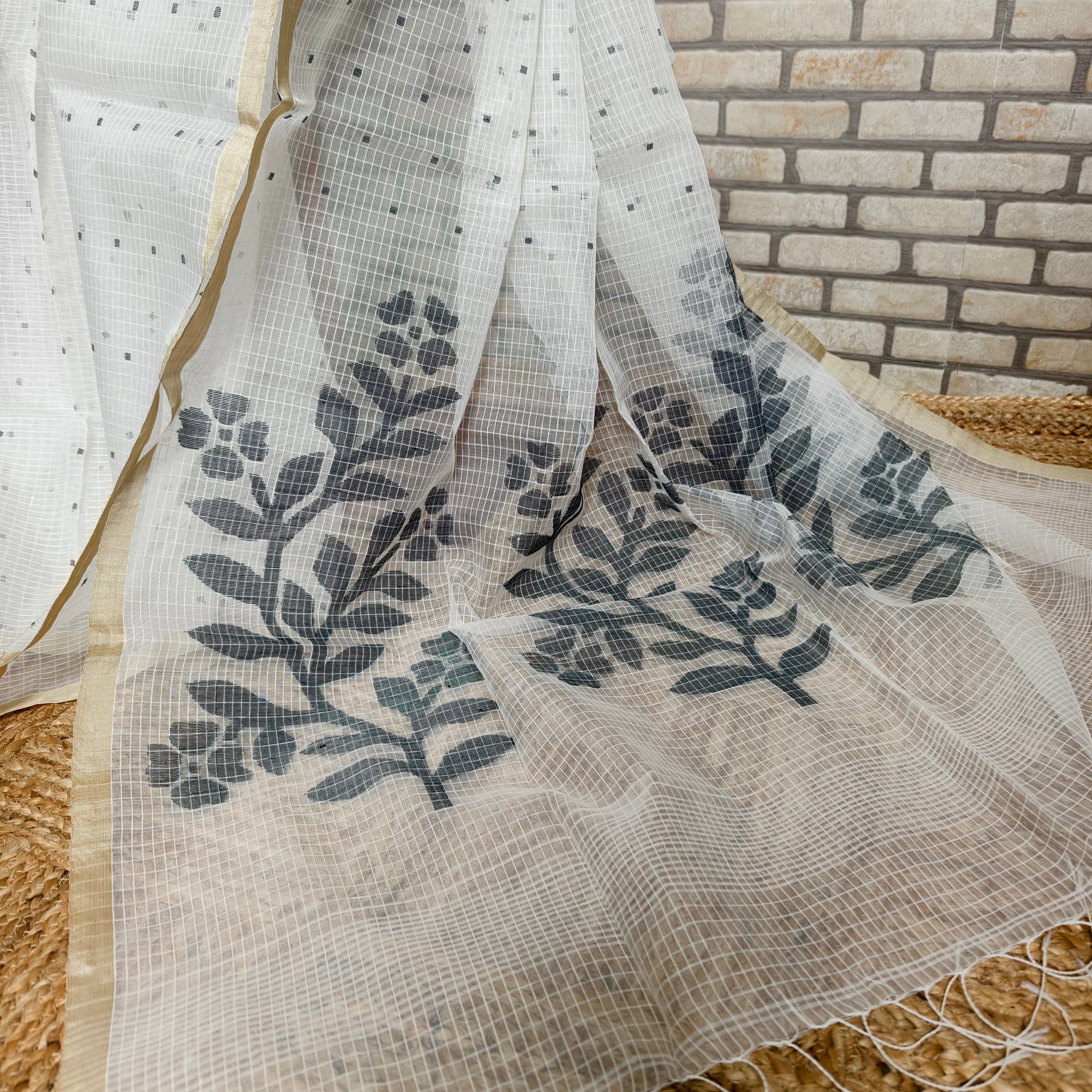 White Resham Silk Saree