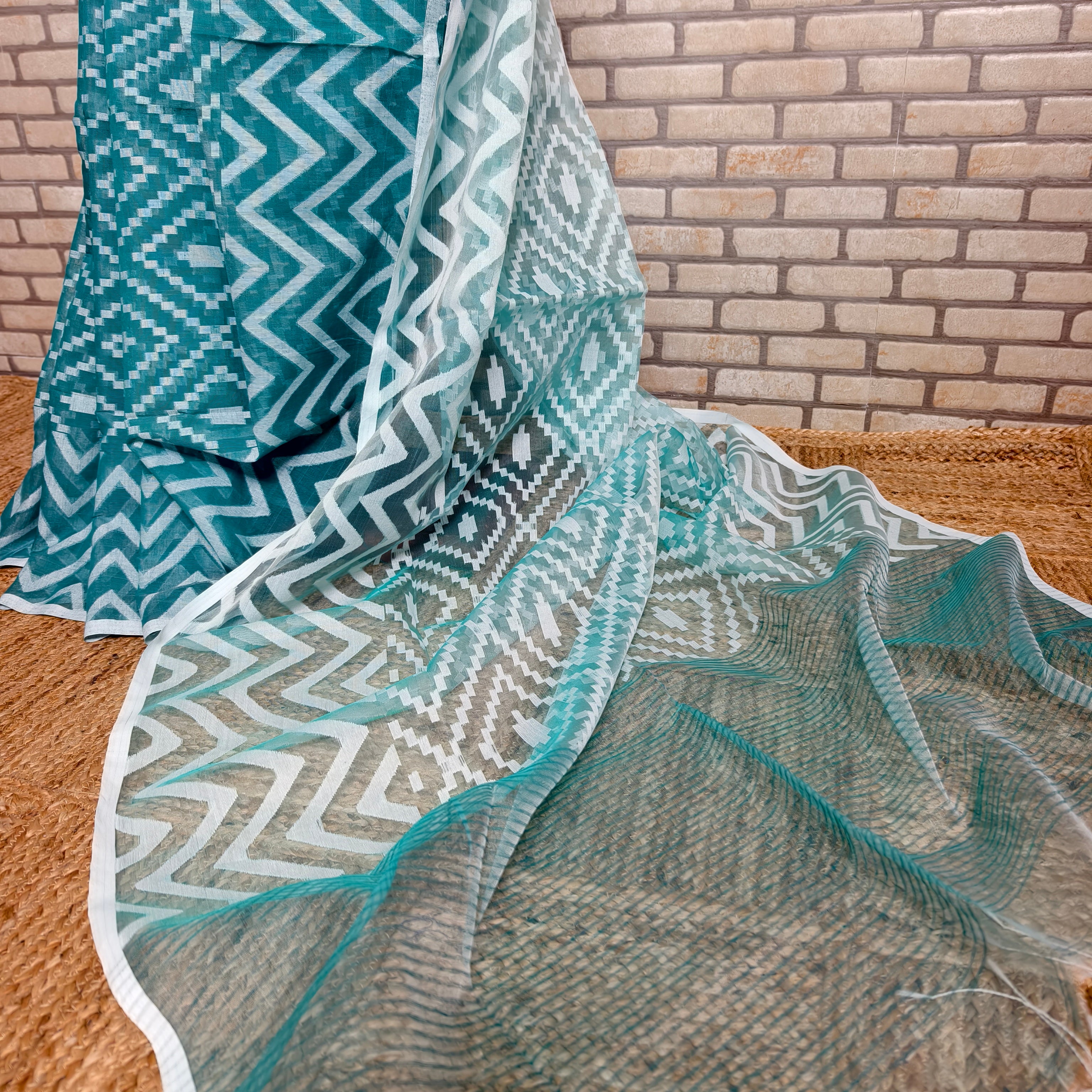 Teal Green Resham Silk Saree